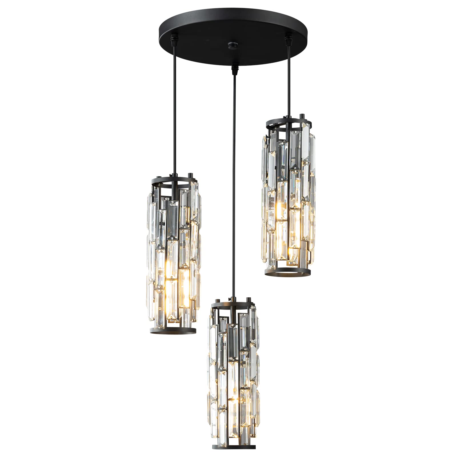 Lmqnine 3-Light Black Pendant Light Fixture, Modern Mini Crystal Chandelier For Kitchen & Dining