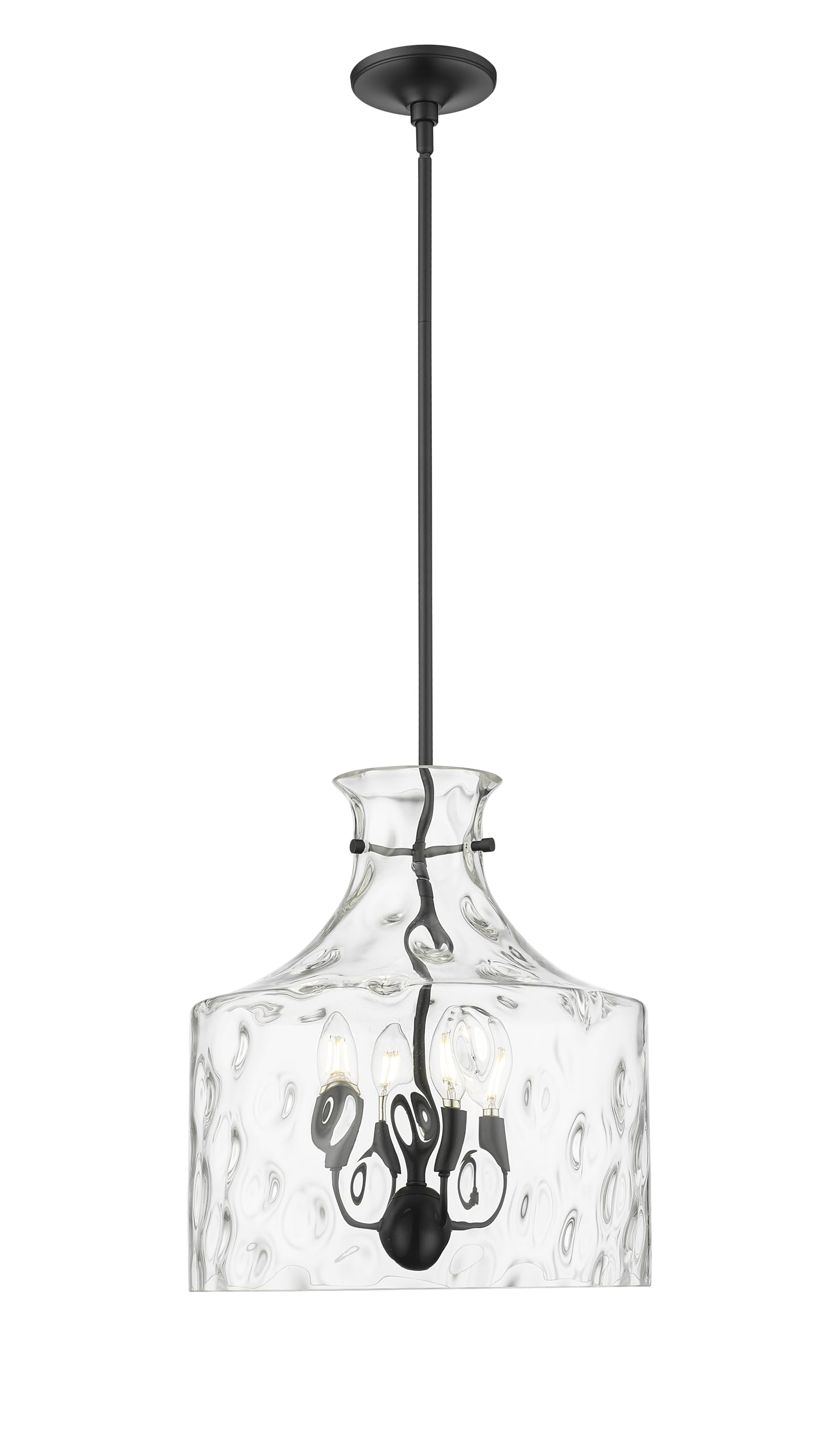 ML Lighting | Santorini Collection | 22604-MB | Indoor 4 Light Metal Pendant in Matte Black with Water Glass Shade | Kitchens, D