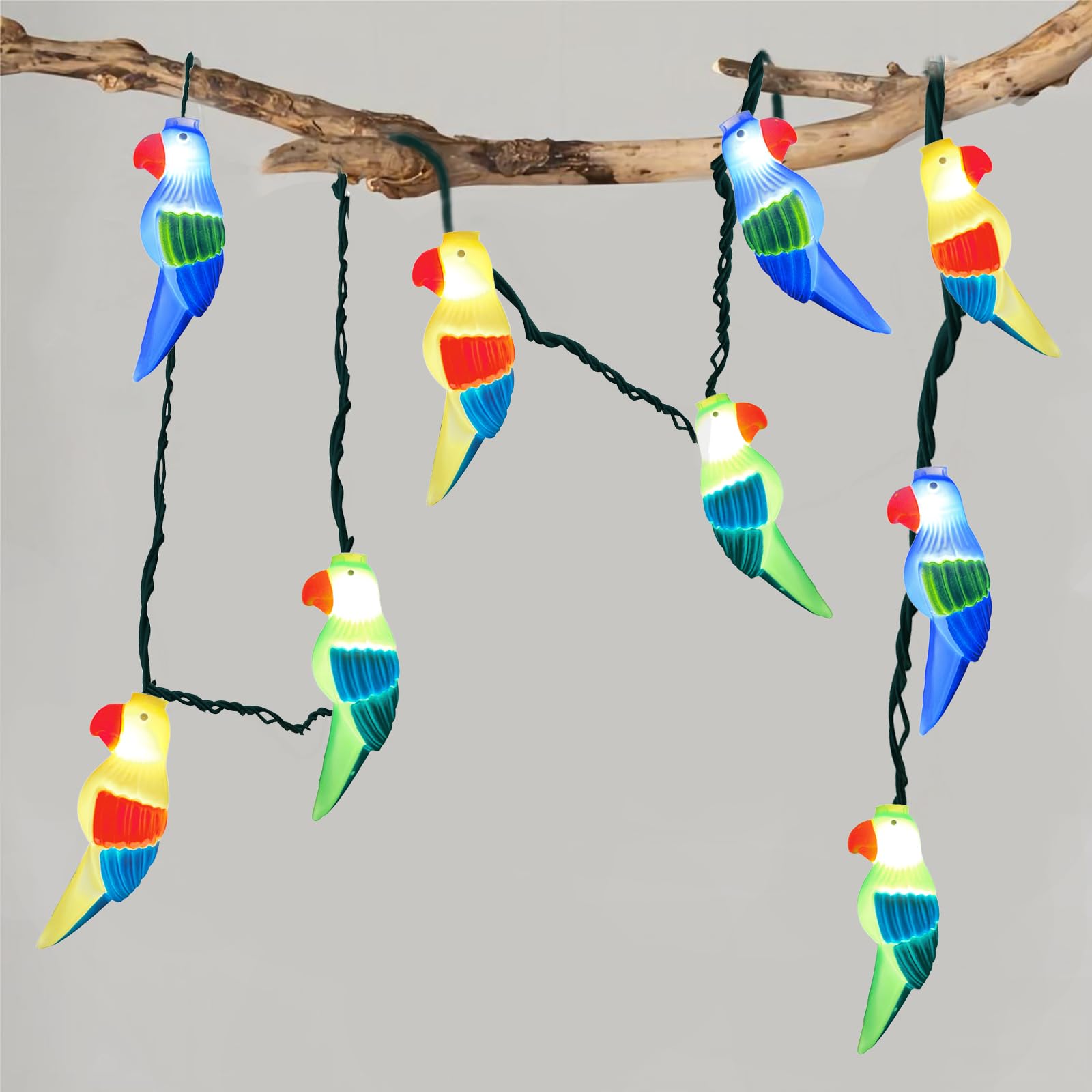 Pallerina 8.5Ft Led Parrot String Lights With 10 Multicolor Parrot Shaped Lights,Tropical Themed Party Decorations,Plug In Novel