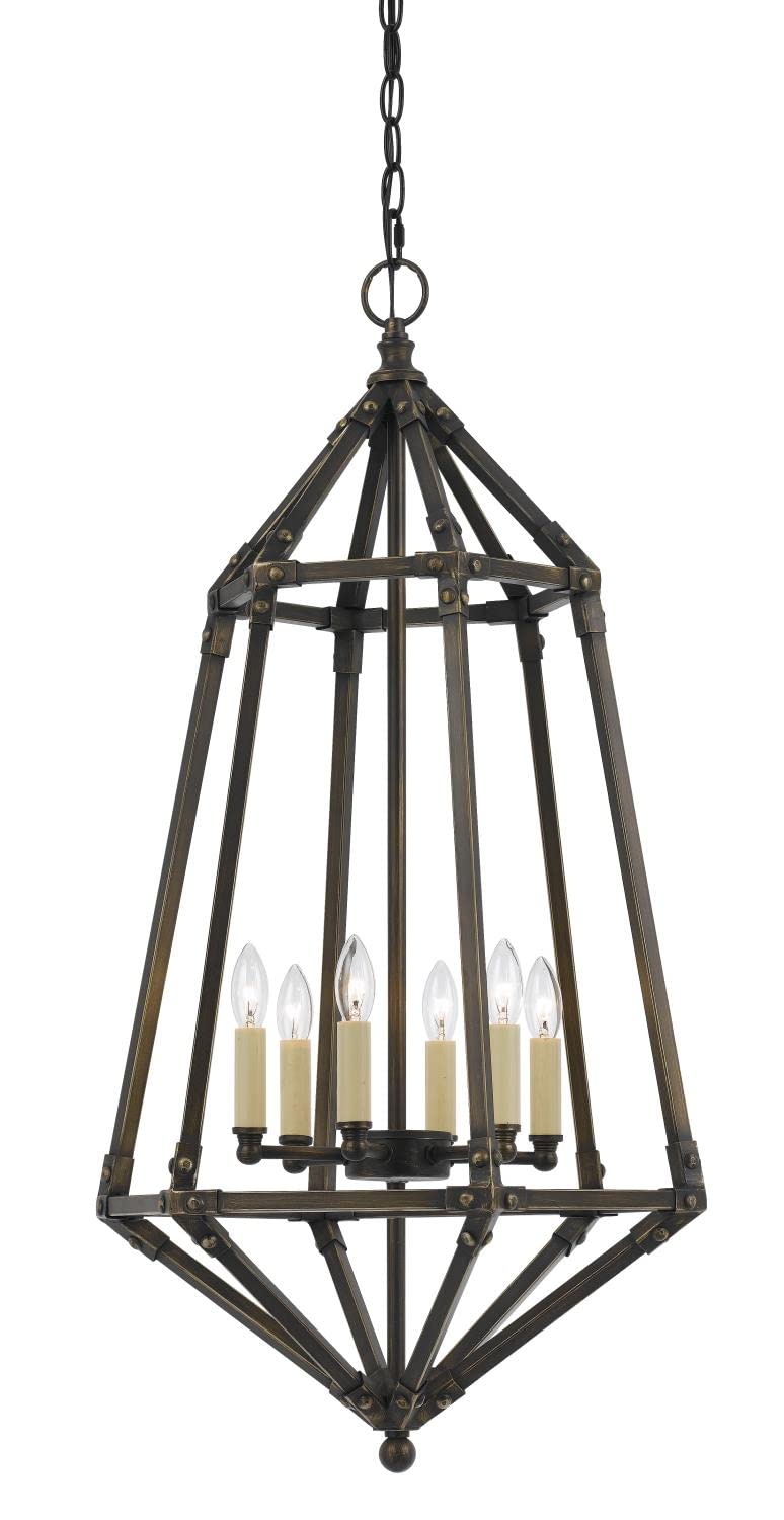 Cal Lighting FX-3594-6 Transitional Six Light Pendant from Denmark Collection in Bronze/Dark Finish, 16.50 inches