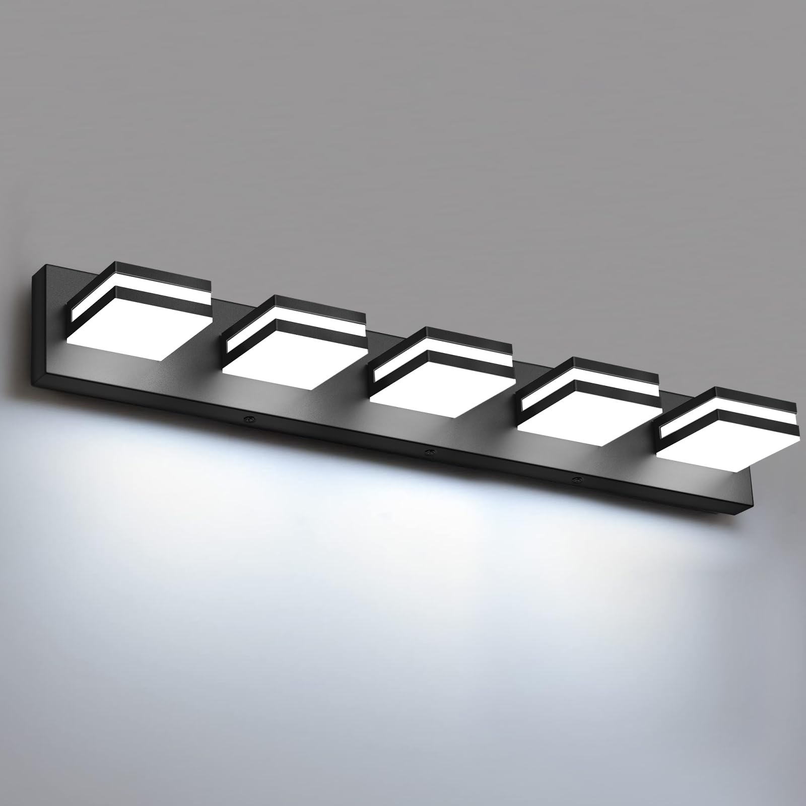 IZORRO LED Modern Bathroom Lights Fixtures(5-Light Dimmable) Matte Black Acrylic Wall Lighting Vanity Lights for Bathroom Over Mirror - 6000k 30In (No Assembly Required)