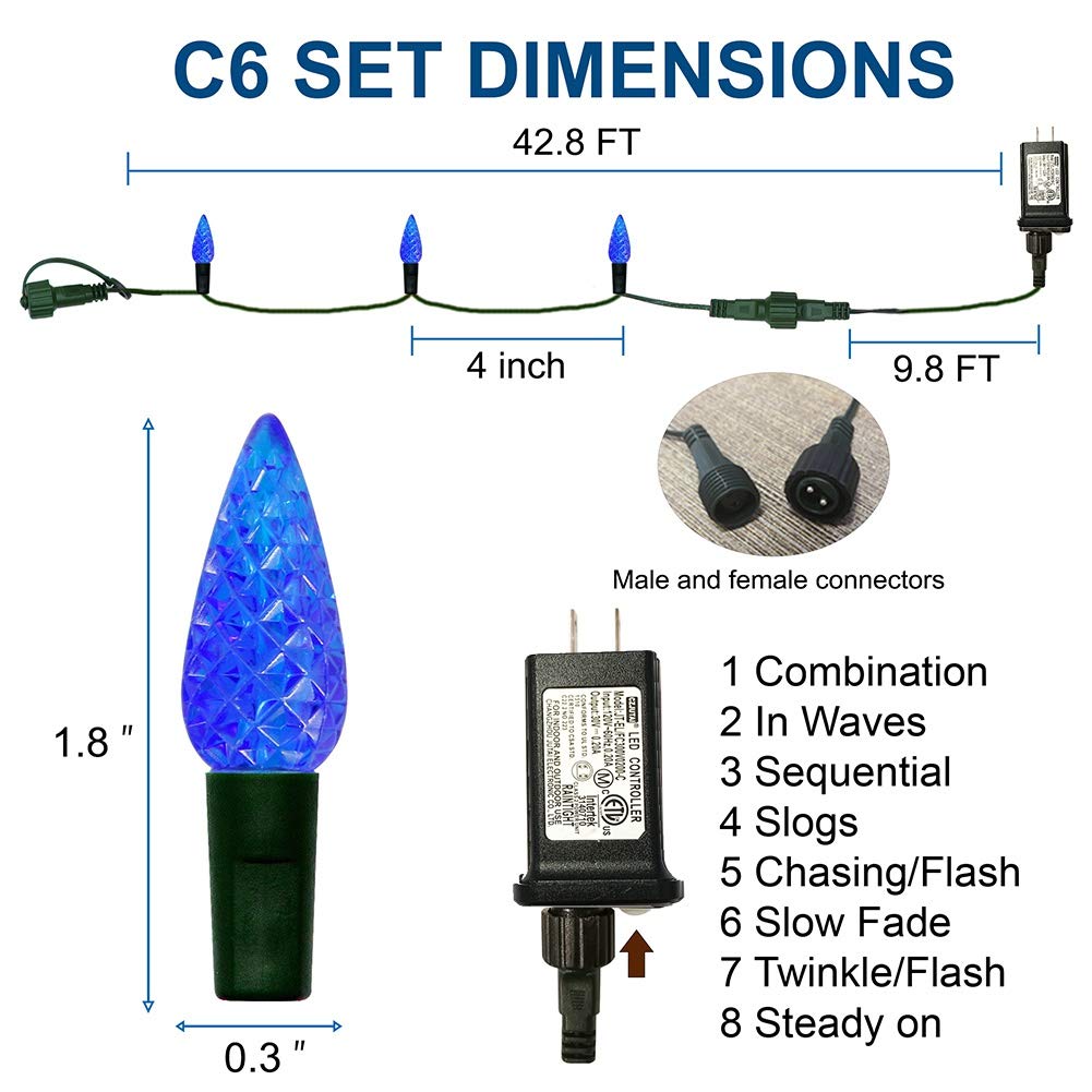 Twinkle Star C6 Christmas String Lights, 100 Led 33Ft Fairy Lights With 29V Safe Adapter, Indoor Outdoor 8 Lighting Modes For Pa