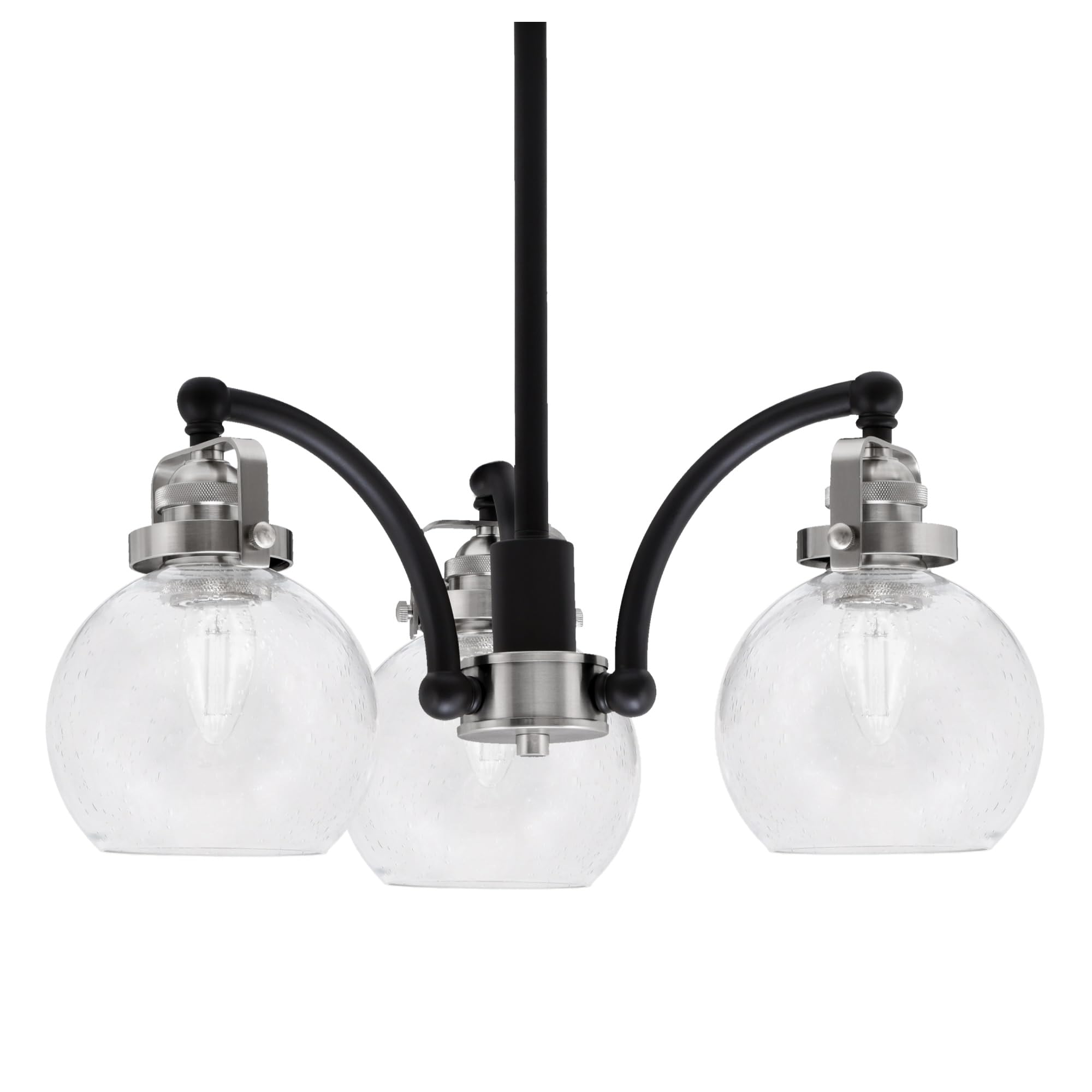 Easton Downlight, 3 Light, Chandelier Shown In Matte Black & Brushed Nickel Finish With 5.75&quot; Clear Bubble Glass
