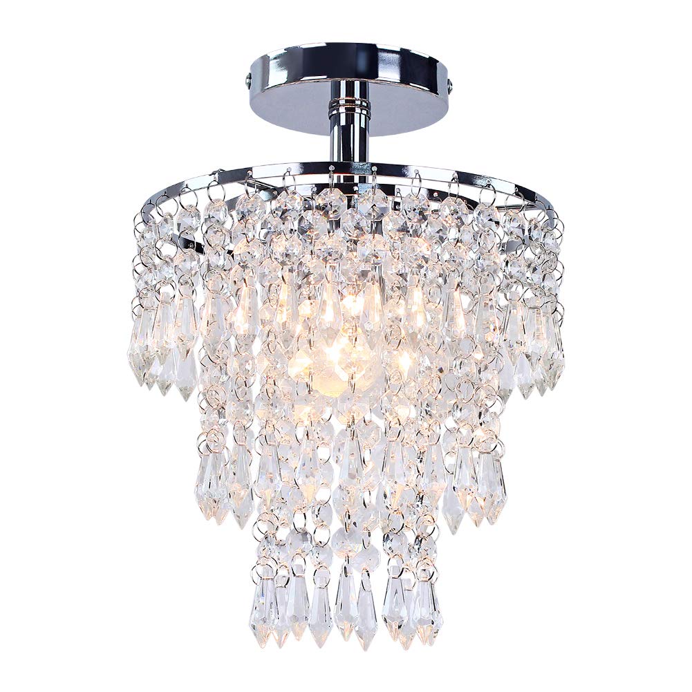Frixchur 3-Tier Crystal Chandelier, Chrome Led Pendant Light For Bedroom & Living Room