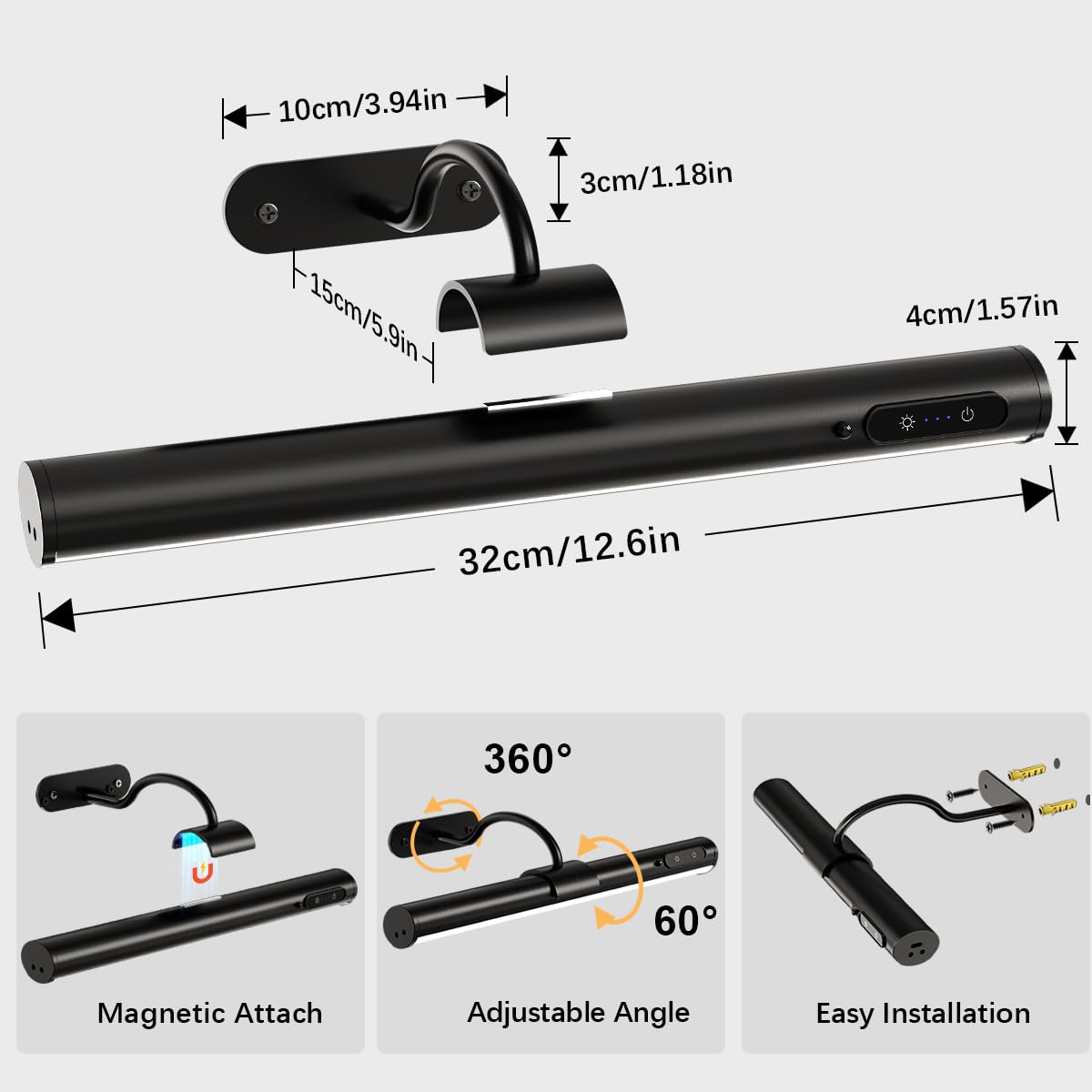 Hapfish Picture Lights For Wall Battery Operated,Wireless Art Light For Paintings, Rechargeable Wall Sconce For Picture With Rem