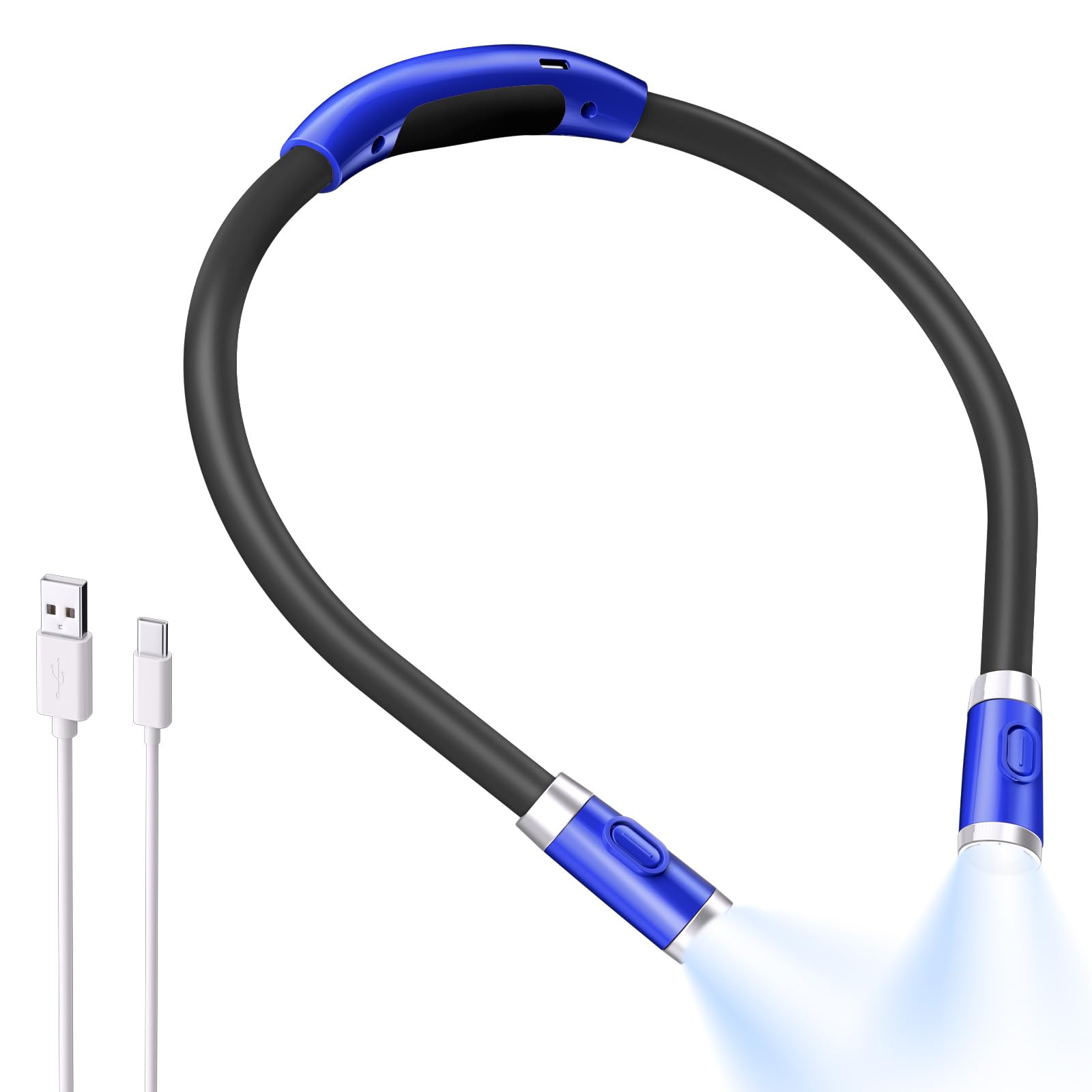 LUXJET Book Light - USB Rechargeable, Adjustable Brightness, 360° Flexible Arm, Cold White Light, Dark Blue, Model LXJ-Book Lights