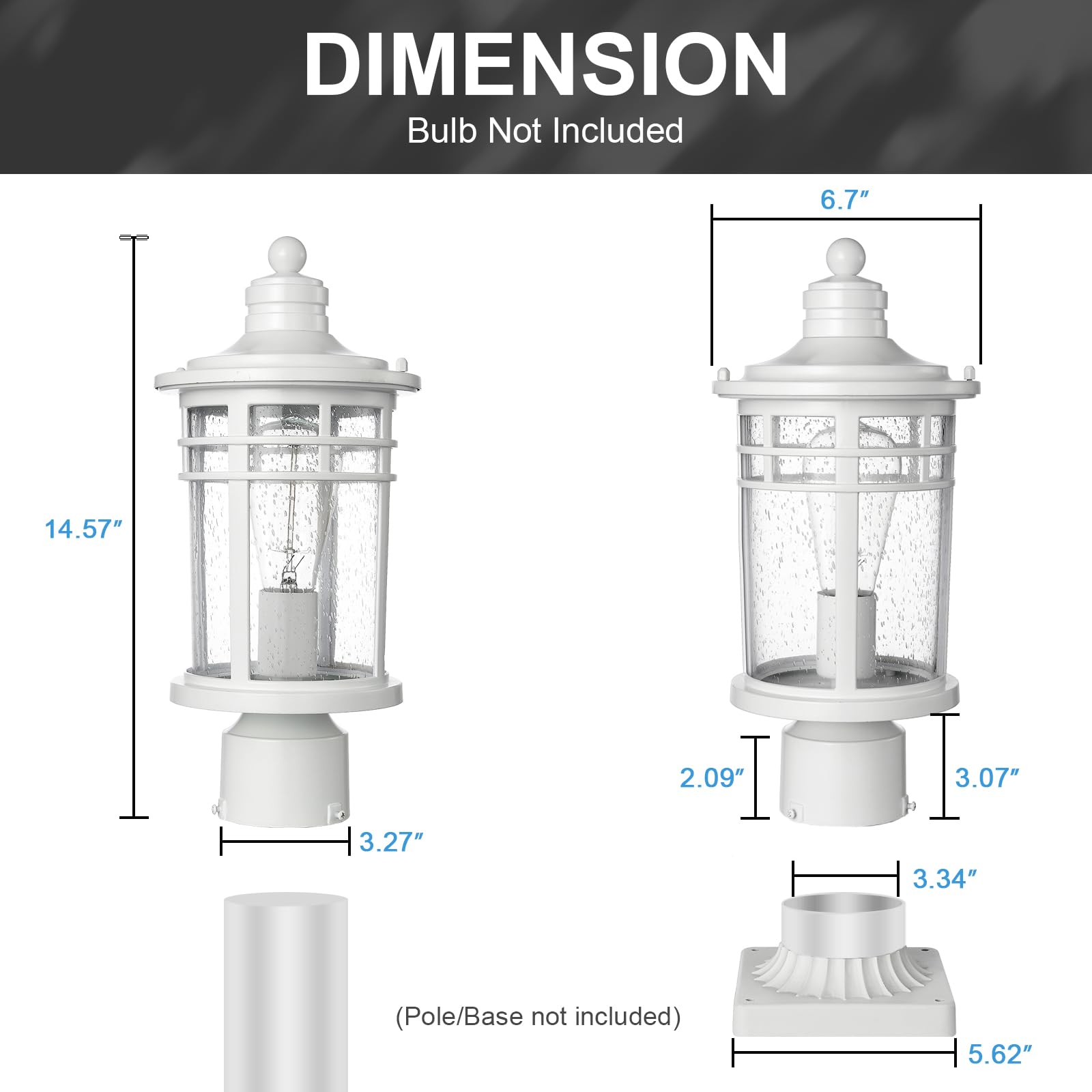 Darkaway Outdoor Post Light, Waterproof Aluminum, Medium Size, White, Model 6X20P WH, 1 Pack