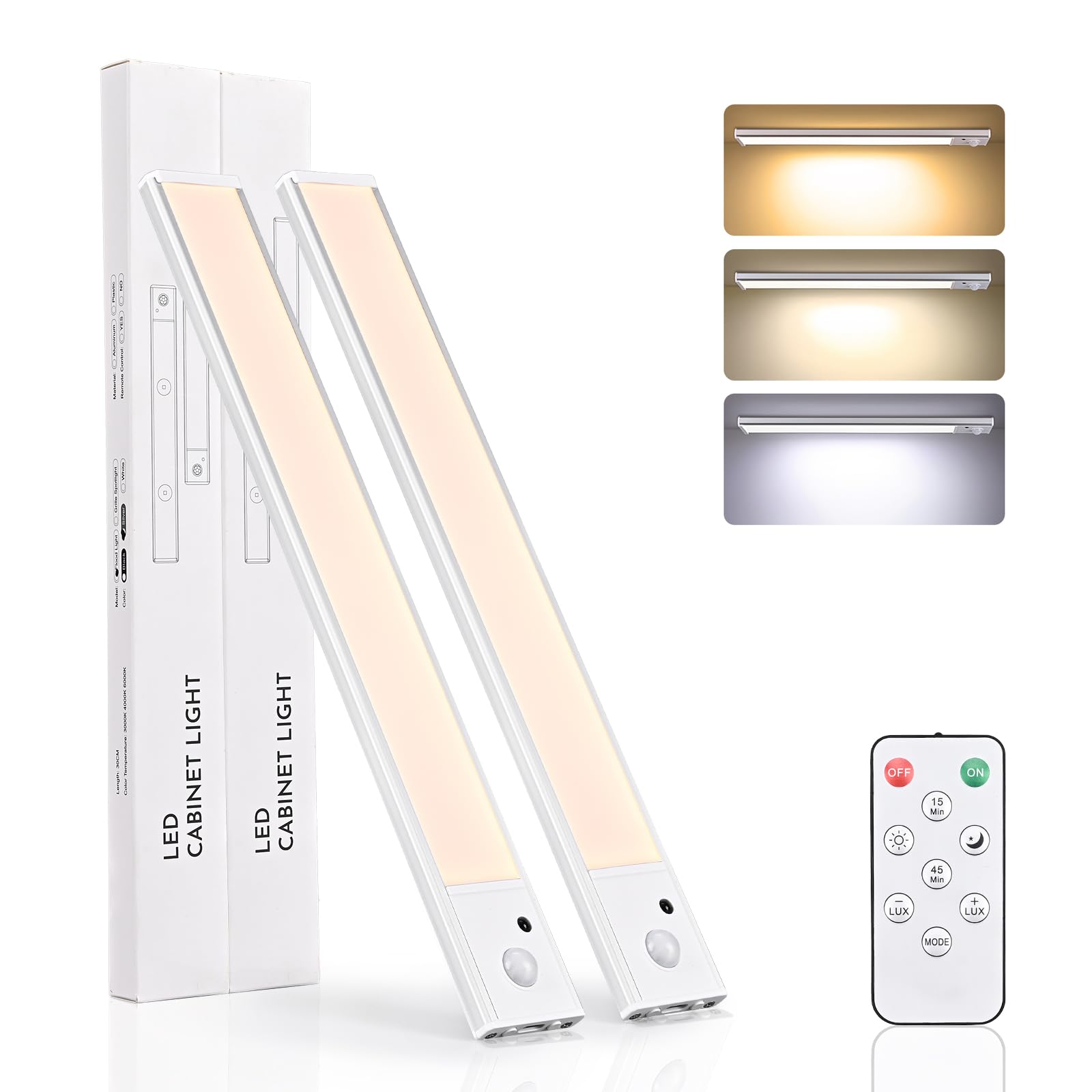 12inch Under Cabinet Lighting Wireless 2 Pack,Motion Sensor Light Indoor Rechargeable Magnetic Closet Lights Battery Operated, U