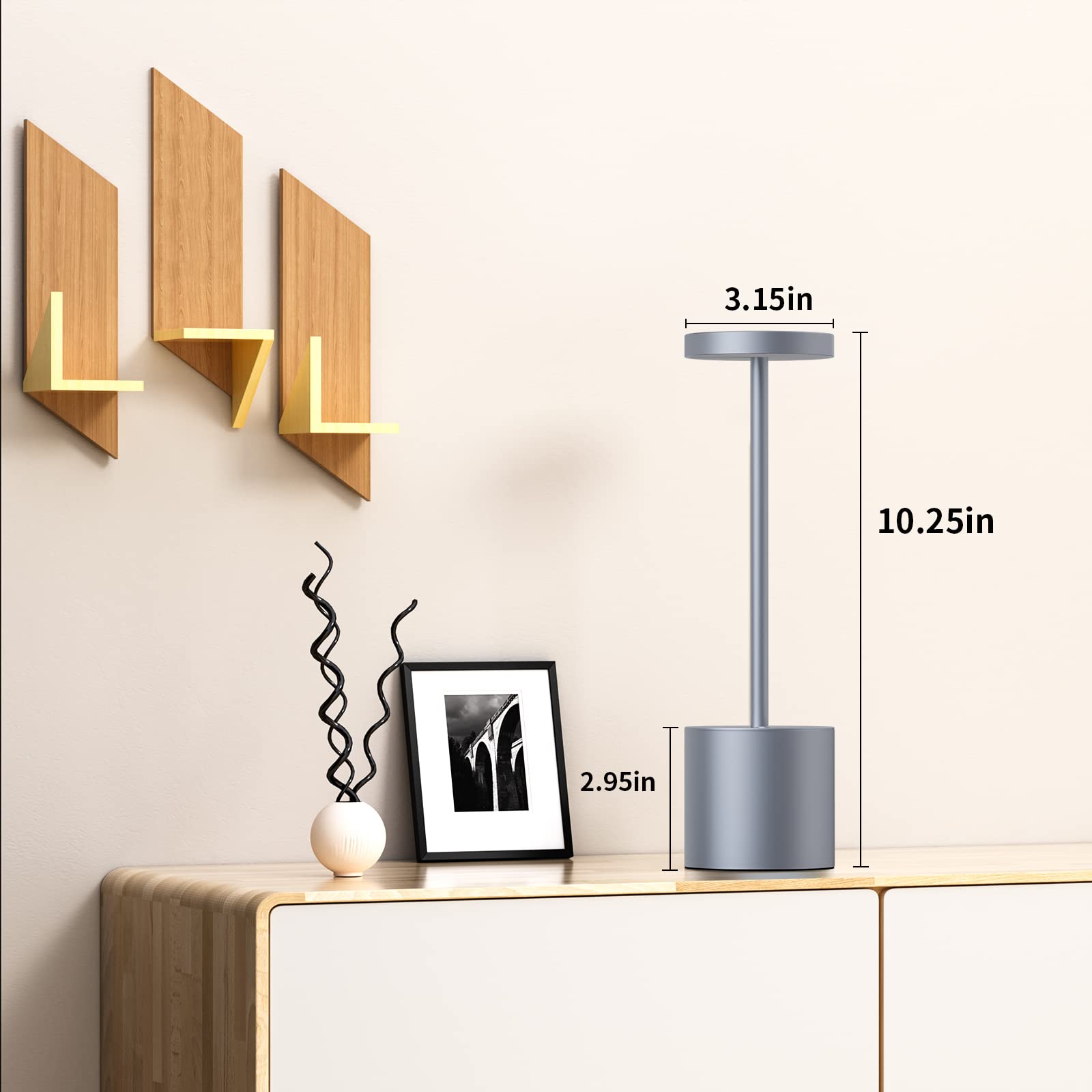 SAKRINGT Cordless Table Lamp, 5000mAh Rechargeable, 3 Color Stepless Dimming, Portable LED Light, 2 Pack, Grey