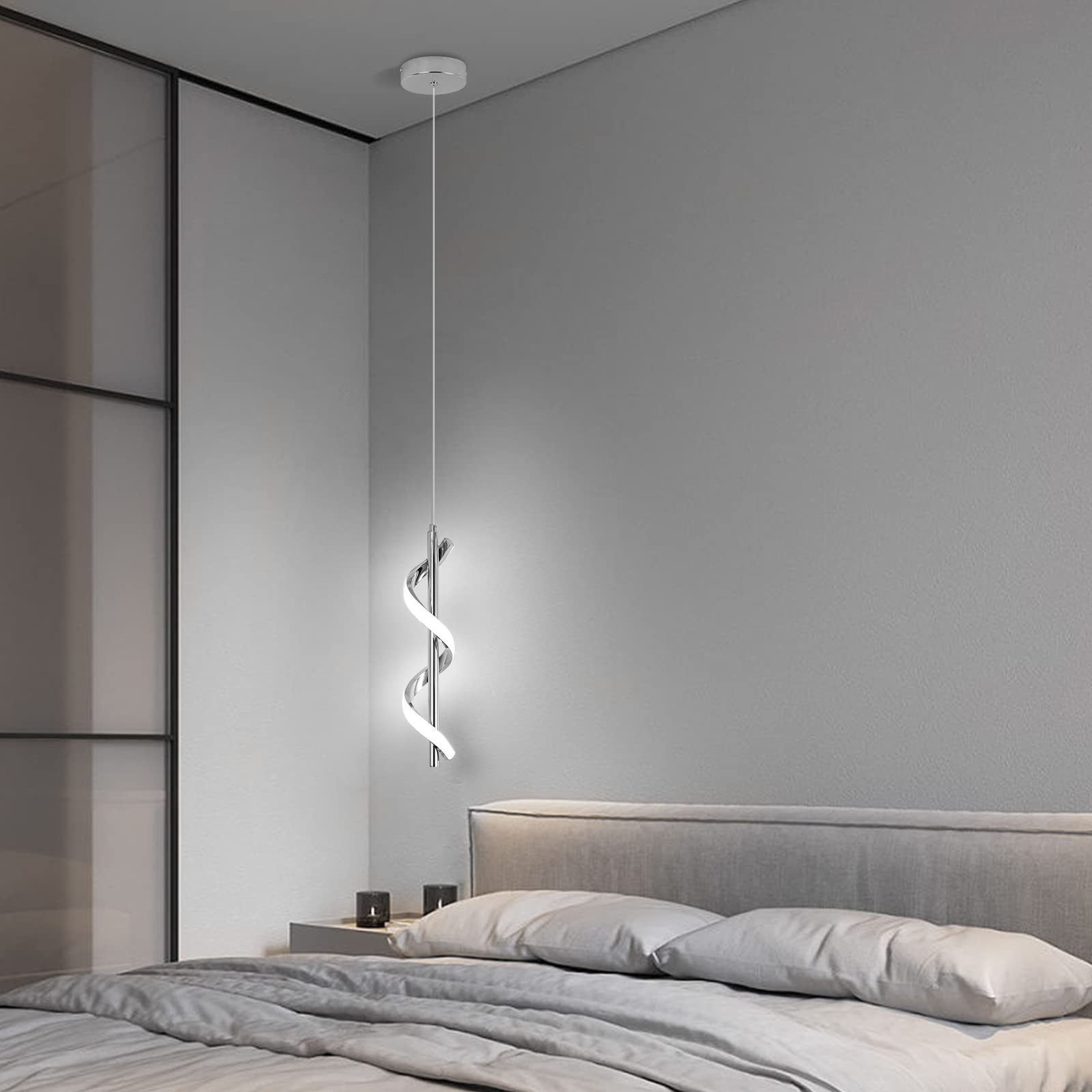 Caneoe Modern Led Pendant Light Fixture, 5500K Cool White Spiral Integrated Led Hanging Lamp, Adjustable Height Island Light Fix