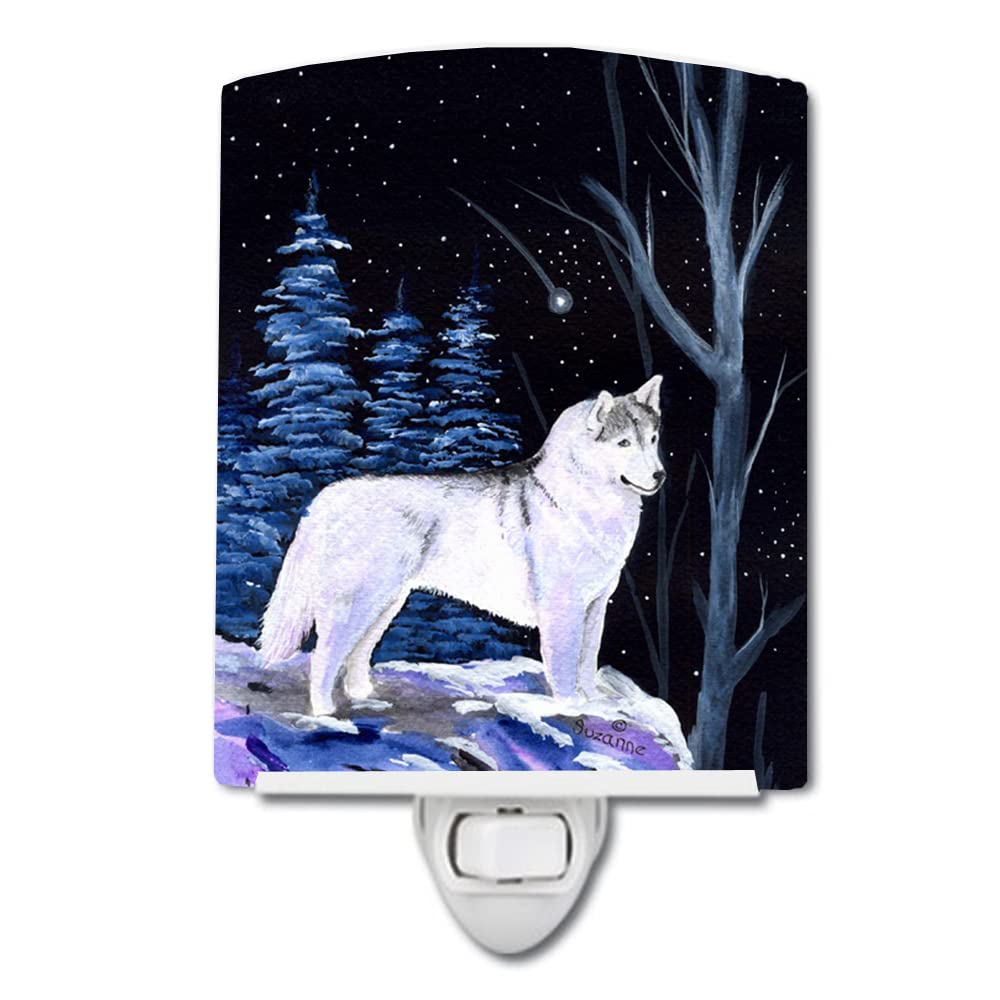 Carolines Treasures Ceramic Night Light, Starry Night Siberian Husky, UL-Certified, 6x4x3, Multicolor, Model SS8400CNL