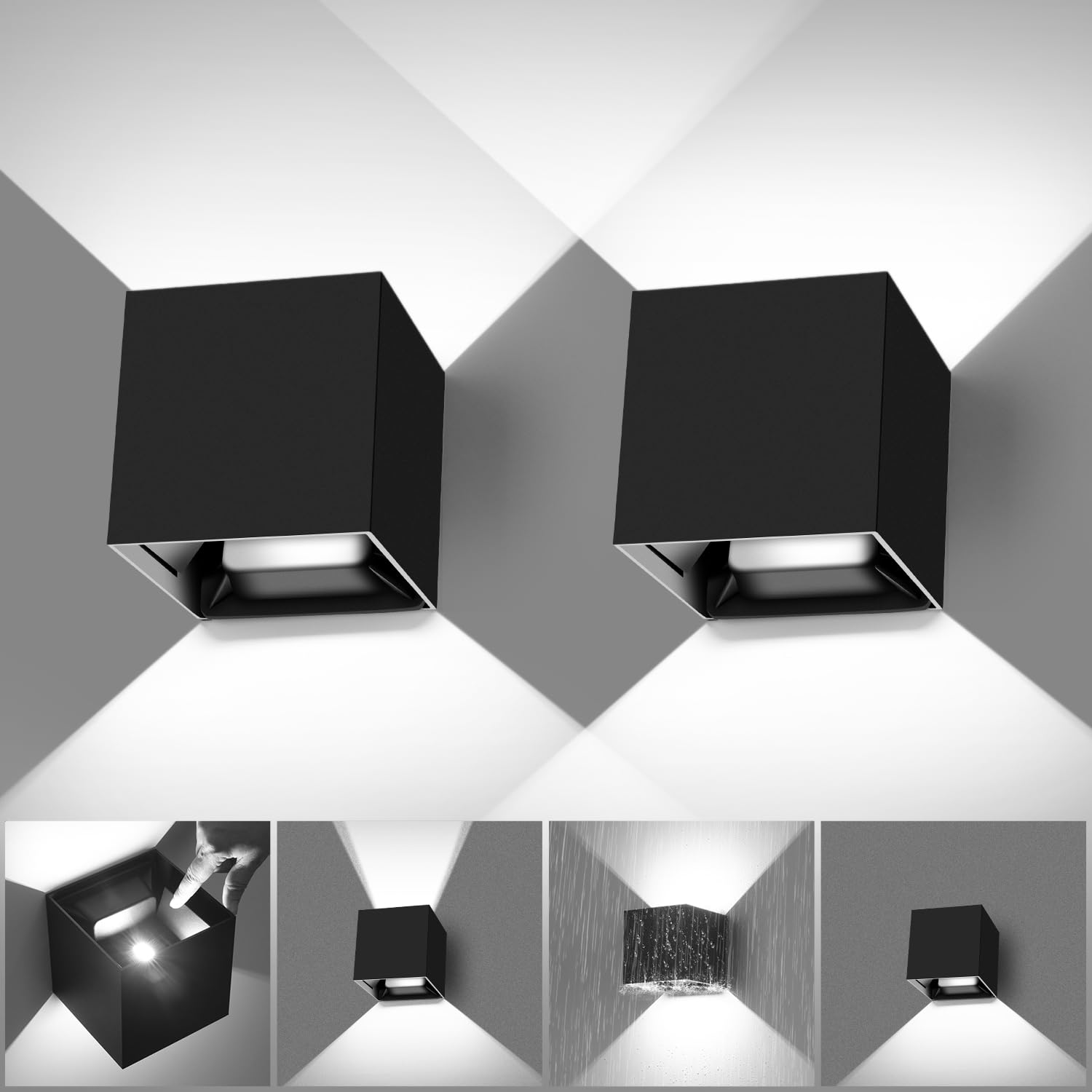 Biritalo 20W Led Up/Down Outdoor Wall Lights, Waterproof Black Aluminum, 6500K, 2 Pack