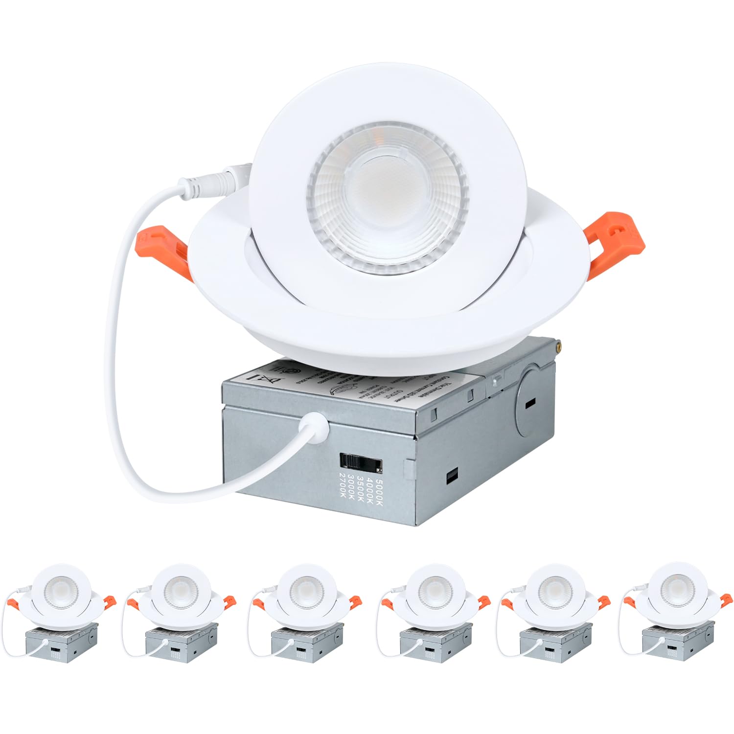 Zyc Gimbal Led Recessed Lighting - 4 Inch 5Cct 9W 360 Rotation Adjustable Eyeball Light Led Swivel Spotlight Directional Sloped Ceiling Light Dimmable Canless Wafer Downlight Pack Of 6 White.