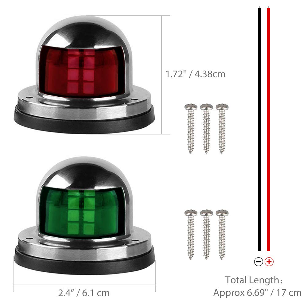 Acelane LED Navigation Lights - Red & Green Marine Signal Lights, 12V Stainless Steel, for Boating & Yachts (ACE-01)