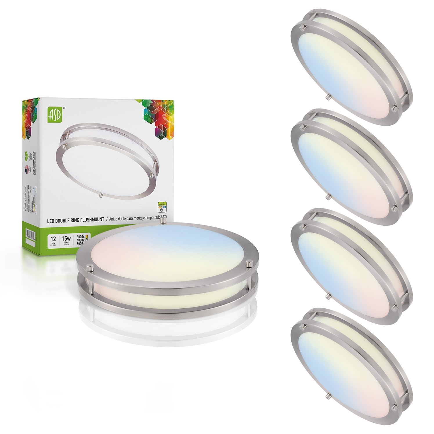 ASD LED 12 Inch Round Flush Mount Light Fixture | 20W 1550LM 3000K-5000K 120V | 3CCT, Dimmable, Energy Star, ETL Listed | Close 