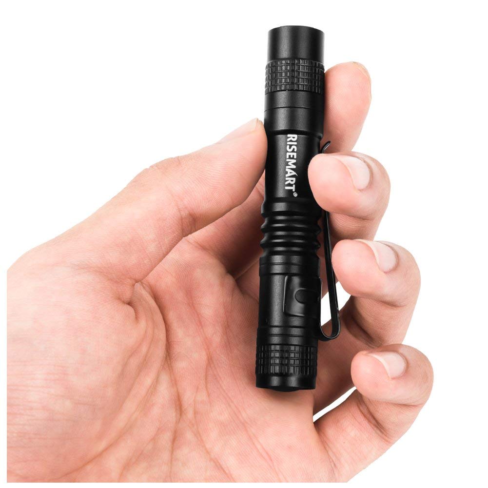 RISEMART Super Small Mini Flashlight AAA 100 Lumens Ultra Bright LED Pen Light Pocket Clip Tactical Torch Lamp(3.5'')