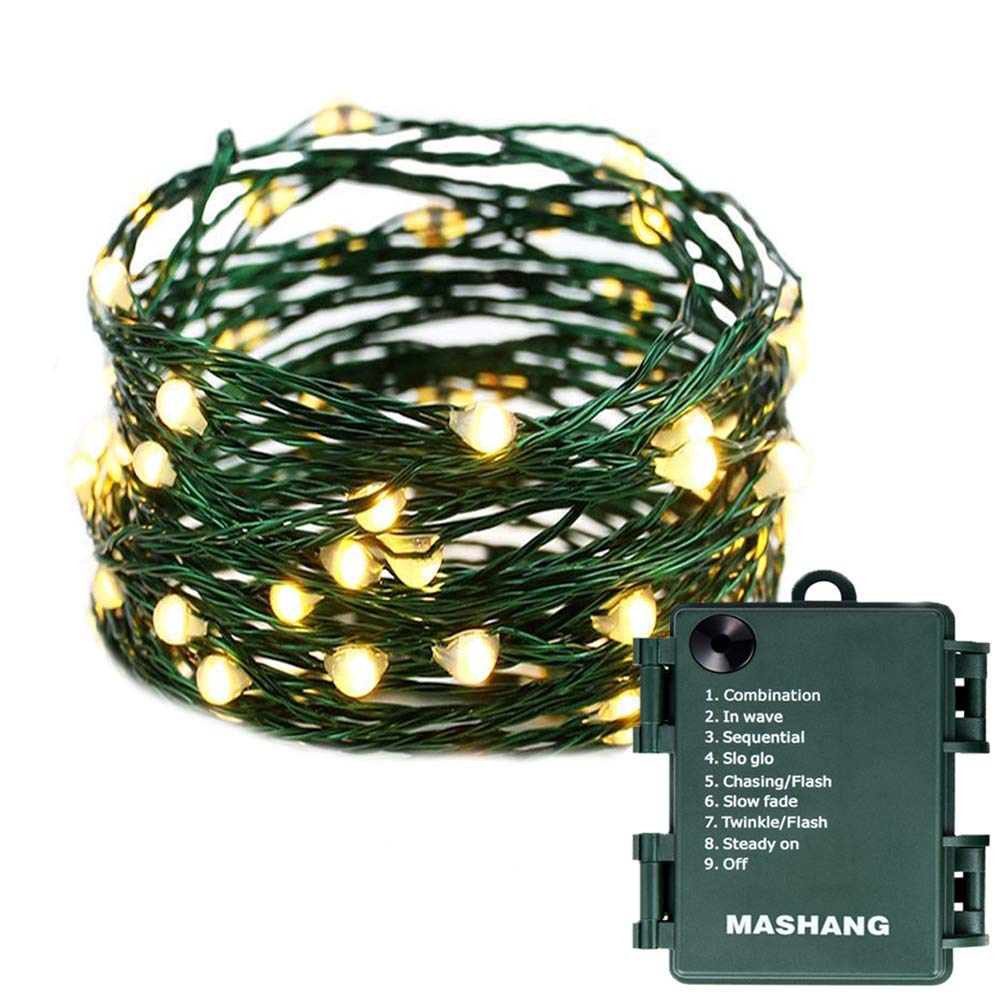 MASHANG Christmas Lights Battery String Lights 33FT 100 Micro LEDs Starry Lights Fairy Lights Firefly Lights with Dark Green Cop