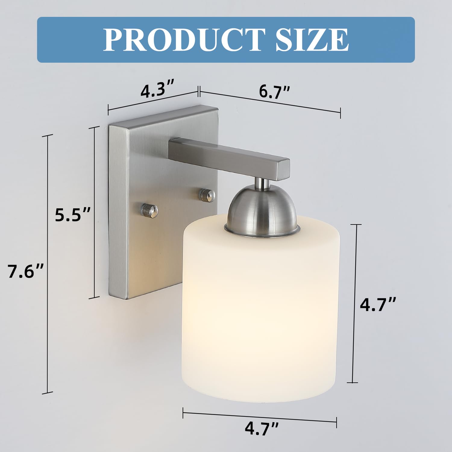 Mecgirn 1-Light Wall Sconce, Brushed Nickel Metal Fixture, Modern Design for Bathroom, Hallway, Bedroom, Model B0003-1-1