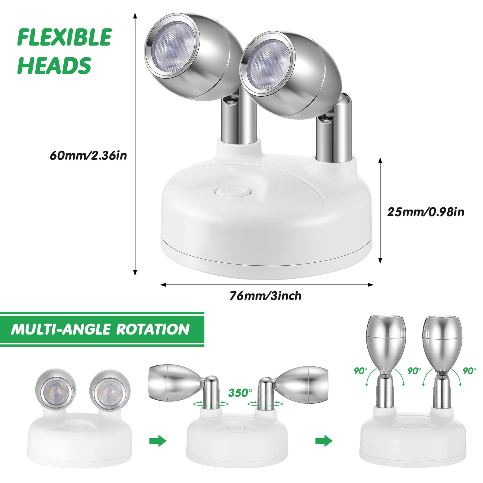 Honoson Dual Head Battery Operated Spotlights, Wireless RGB LED Accent Lights, 13 Colors, Rotatable, White, Model TT-lights-0722n7xo