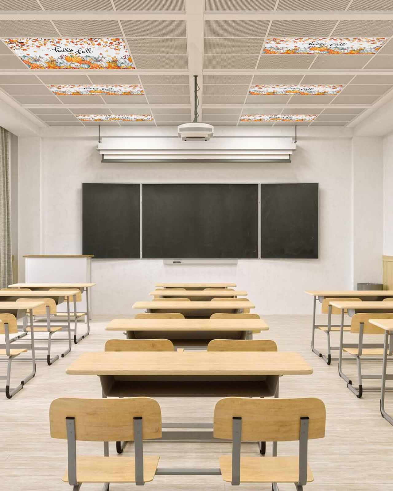 Fall Fluorescent Light Covers For Ceiling Lights Autumn Maple Leaves Magnetic Light Filters 2 Pack 4X2 Ft Orange Pumpkin Hello Fall Thanksgiving Ceiling Lights Cover For Classroom Office Drop Lamp