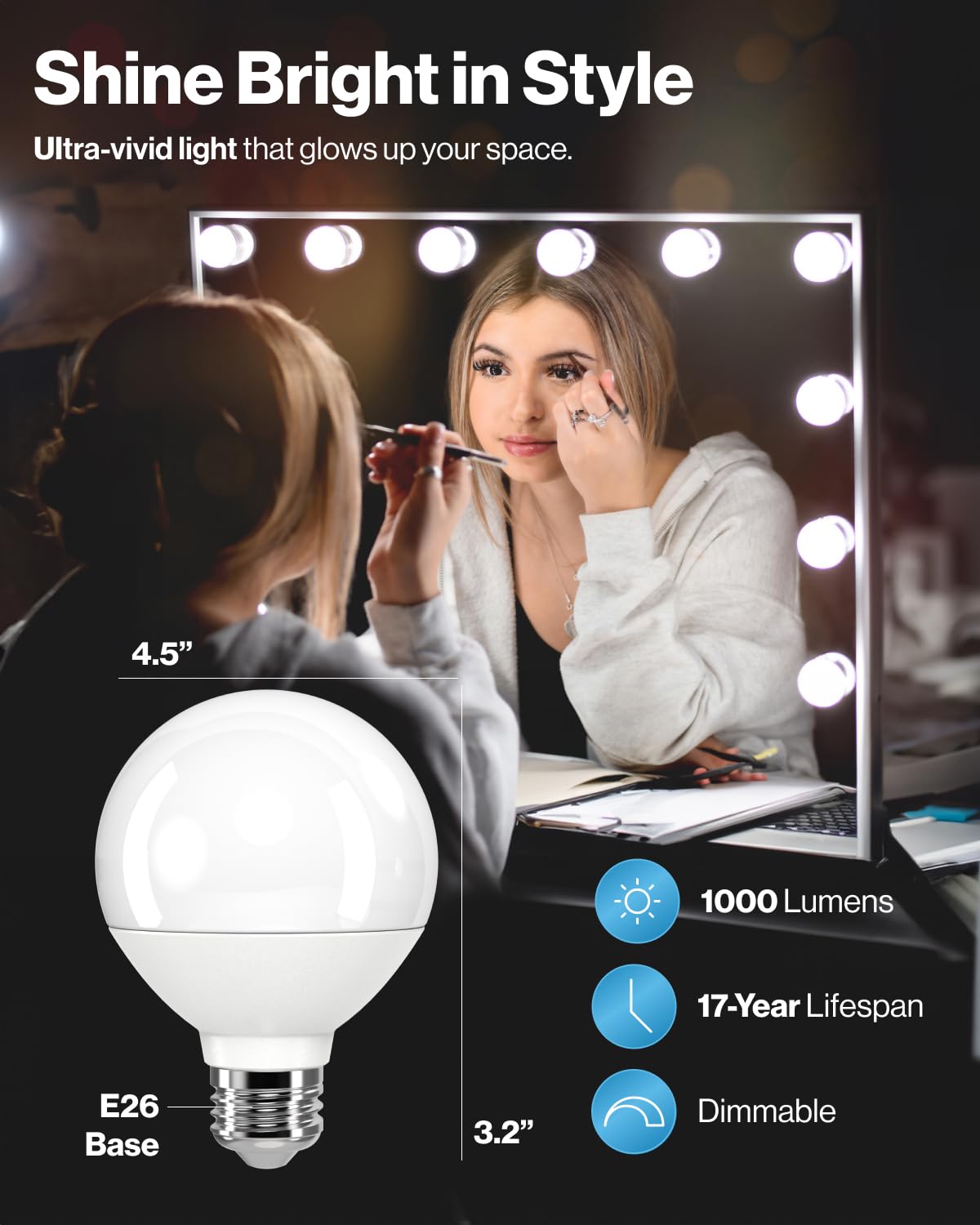 Sunco 4 Pack Vanity Globe Light Bulbs G25 Led For Bathroom Mirror, High Output 1000 Lm, 100W Equivalent 11W, 4000K Cool White, D