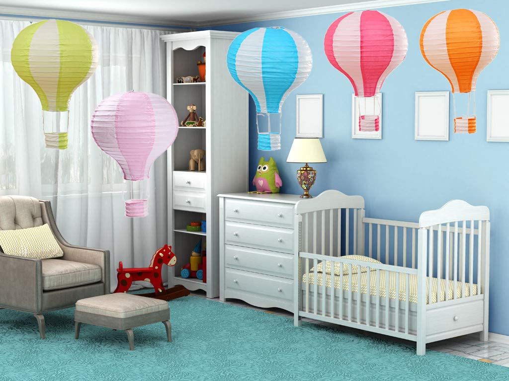 Famgee 12 Inch Hanging Hot Air Balloon Paper Lanterns Set Decoration Birthday Wedding Christmas Party Decor Gift Stripe Set Pack