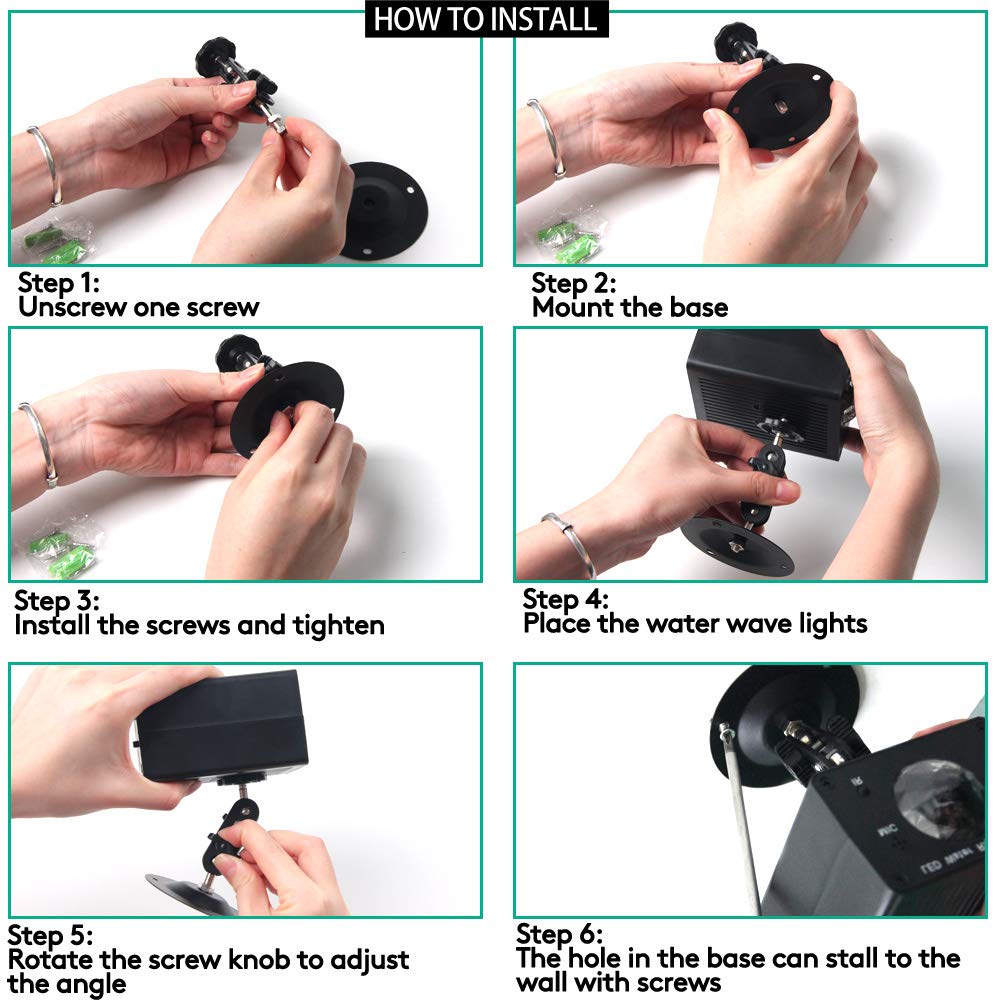 KOOT 16 Color Water Ripple Lights, LED Projector, Sound Activated, Small, Black