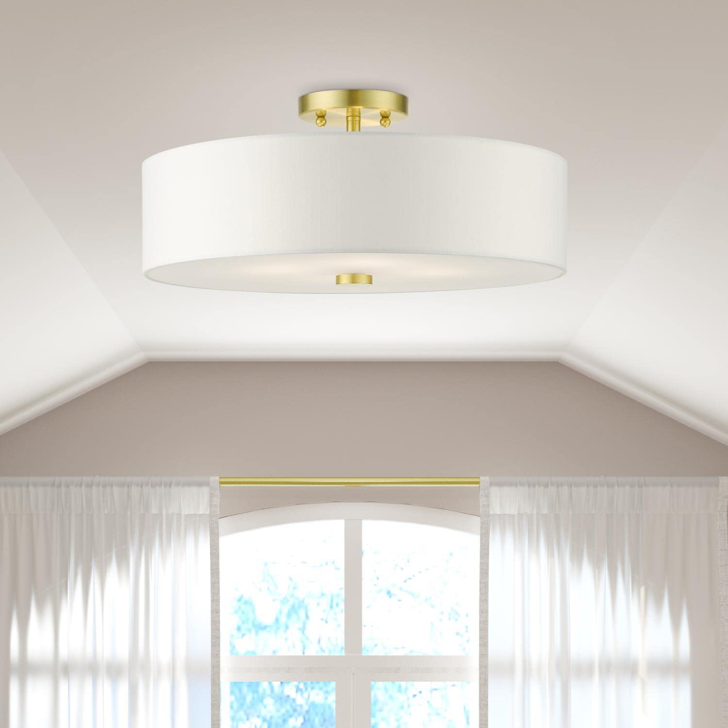 Livex Lighting 51055-12 Meridian Collection 4-Light Semi Flush Mount Ceiling Light With Off-White Hardback Fabric Shade, Satin B