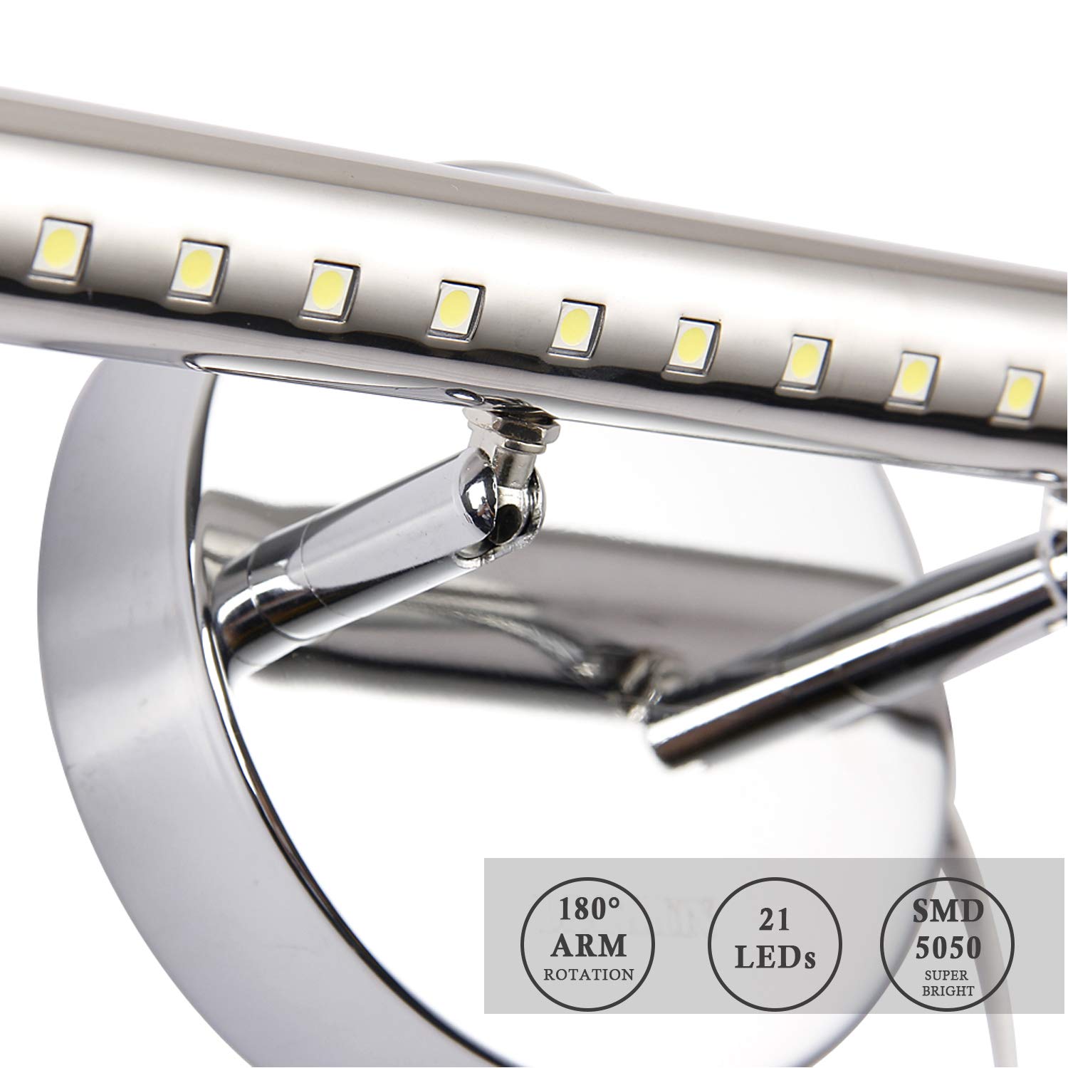 Letsun Bathroom Vanity Lights, 15.7 Inches, 5W LED, Stainless Steel, Chrome, Model 8004-CW, 180° Rotation, 6000K Cool White