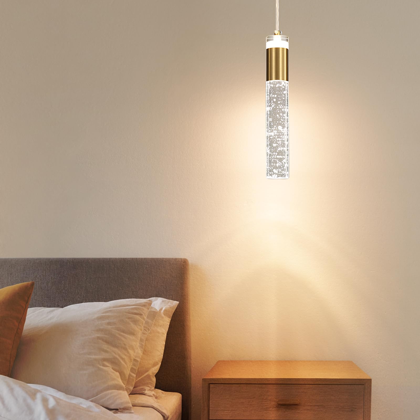Modern Kitchen Island Pendant Lights  Gold Bubble Crystal Ceiling Hanging Light  3 Color 2700K/4500K/6500K  Mini Linear Led Chandelier Lighting For Dining Room  Bedroom  Bar  Hallway  Bedside