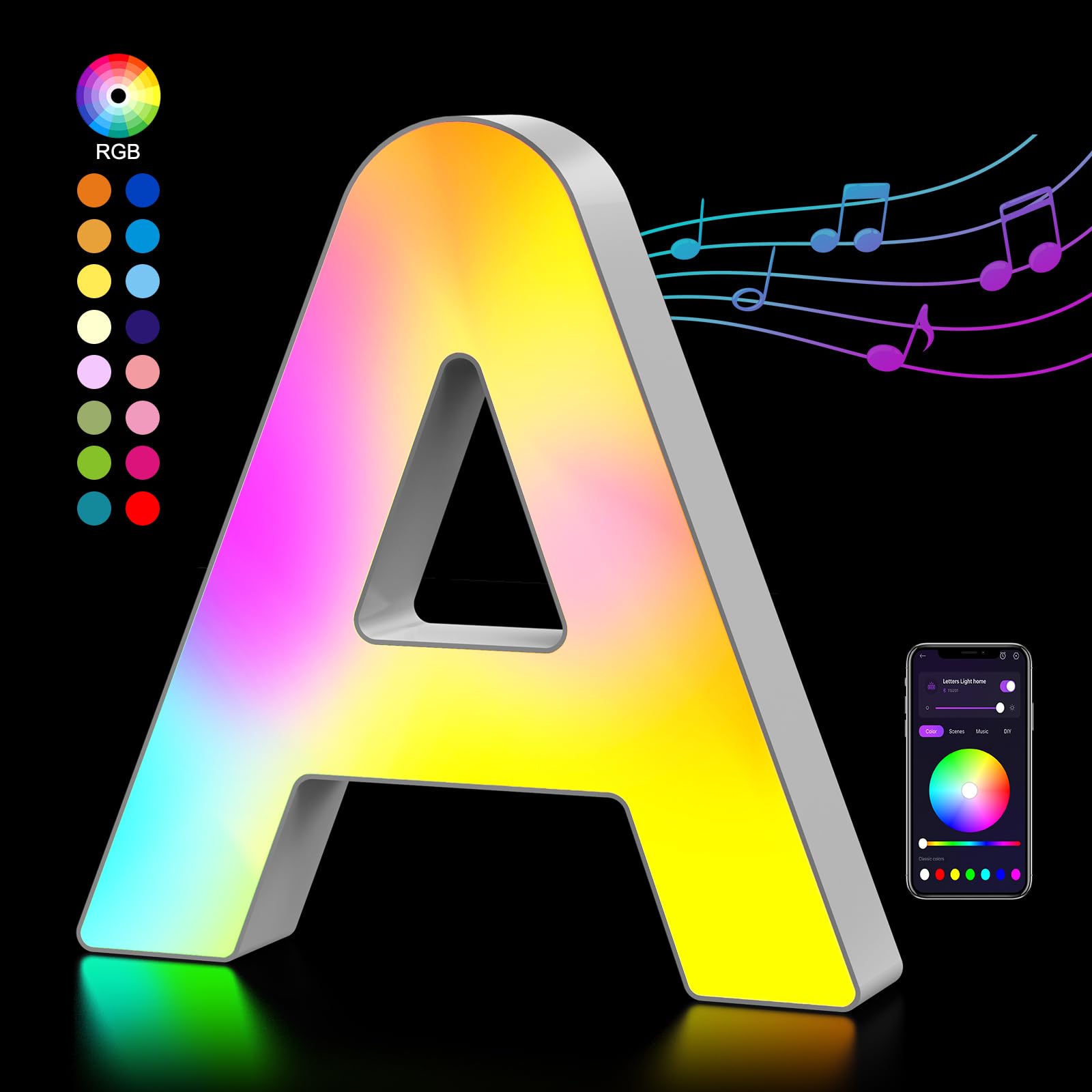 Kangtaixin LED Marquee Letter Light, USB Powered Color Changing Sign, Model G201, Letter A, Night Light for Parties and Decor