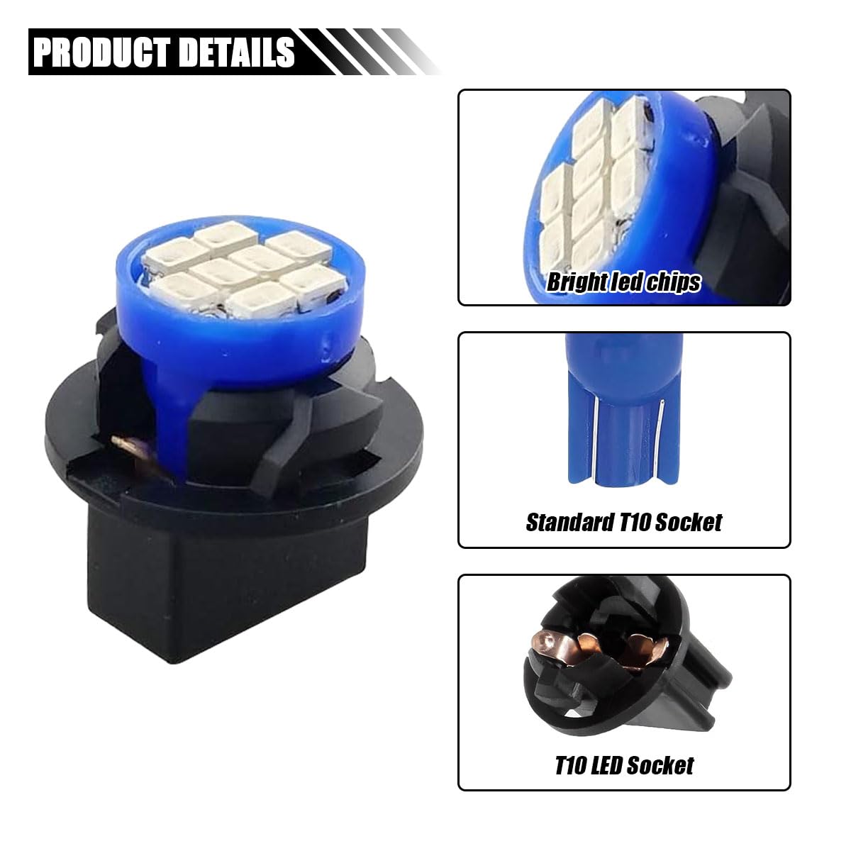 JOYCOURT Dash Instrument Light Bulbs, 10PCS T10 194 168, Blue, Plastic, Twist Lock Socket for Car Interior Replacement