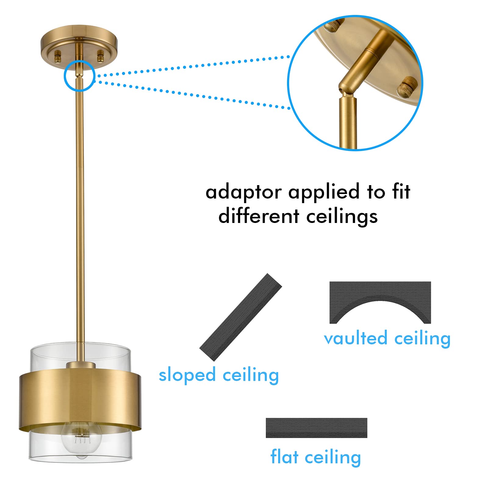 Claxy Brass Pendant Light Mini Glass Pendant Lighting For Kitchen Island With Clear Glass Shade