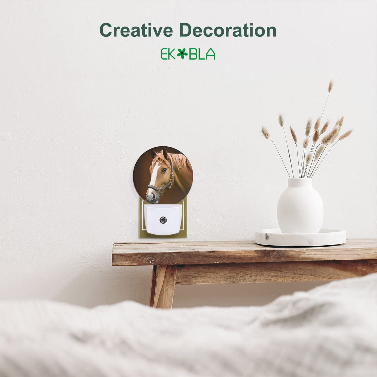 Ekobla Watercolor Horse Night Light Brown Horse Wild Life Animal Night Lights Plug Into Wall Home Auto Sensor Led Dusk To Dawn L
