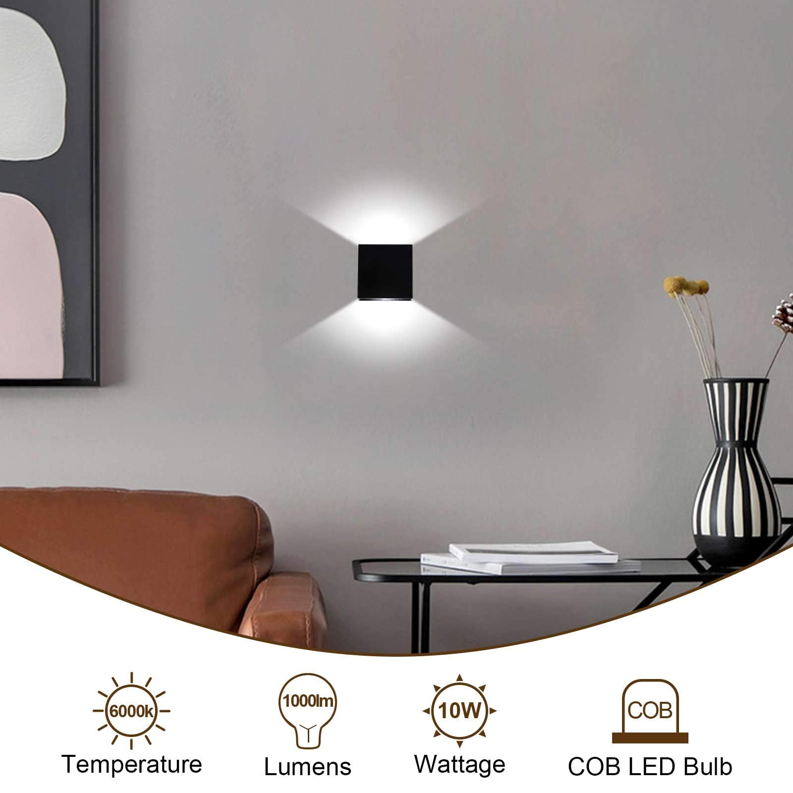 Lightess Mini LED Wall Sconce, Dimmable 10W, Modern Black Up Down Wall Lamp, Aluminum, Cool White, Model LG9926477