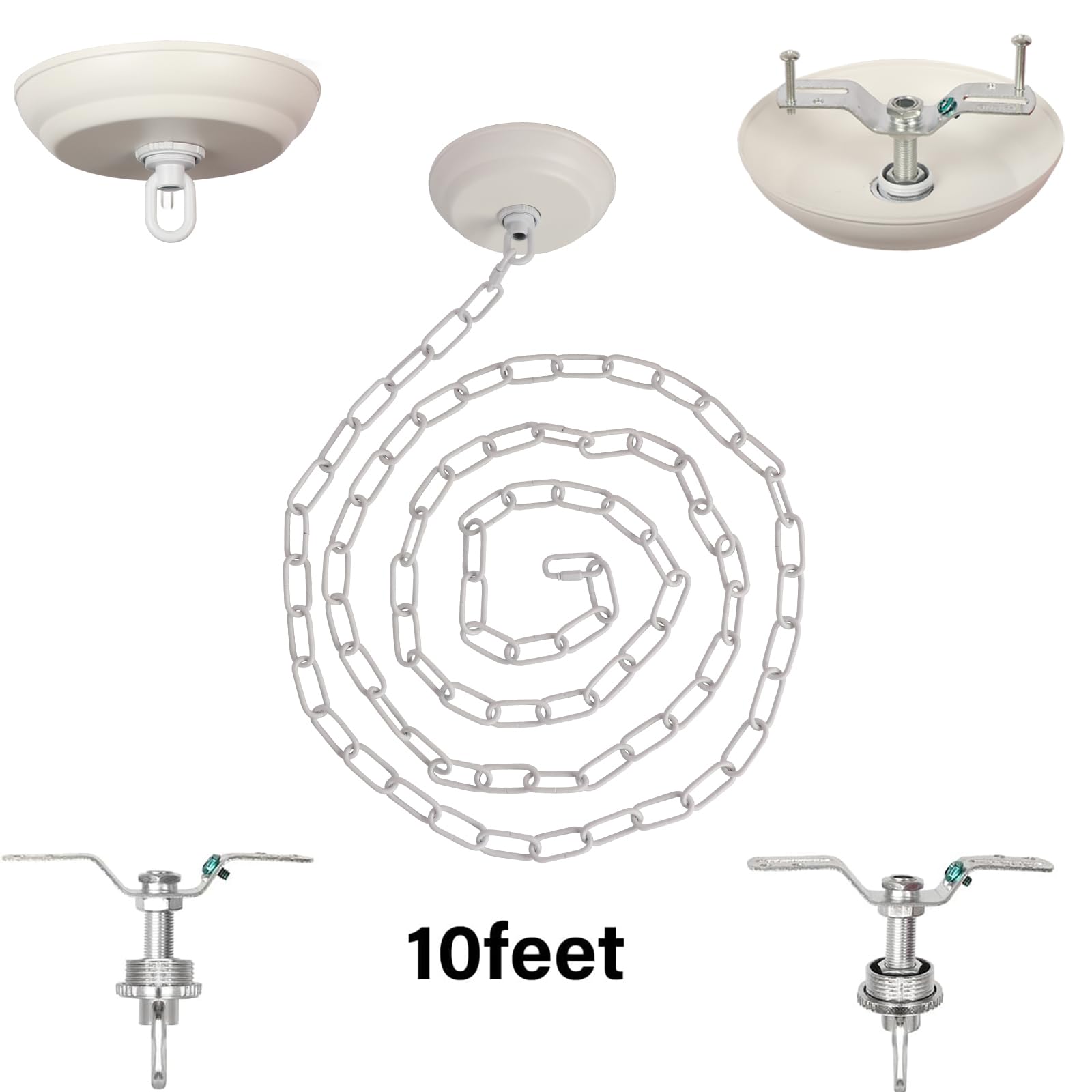 Eumyviv Heavy Duty 10ft White Chain & 5" Canopy Kit for Chandeliers - Metal Light Fixture Mounting Bracket