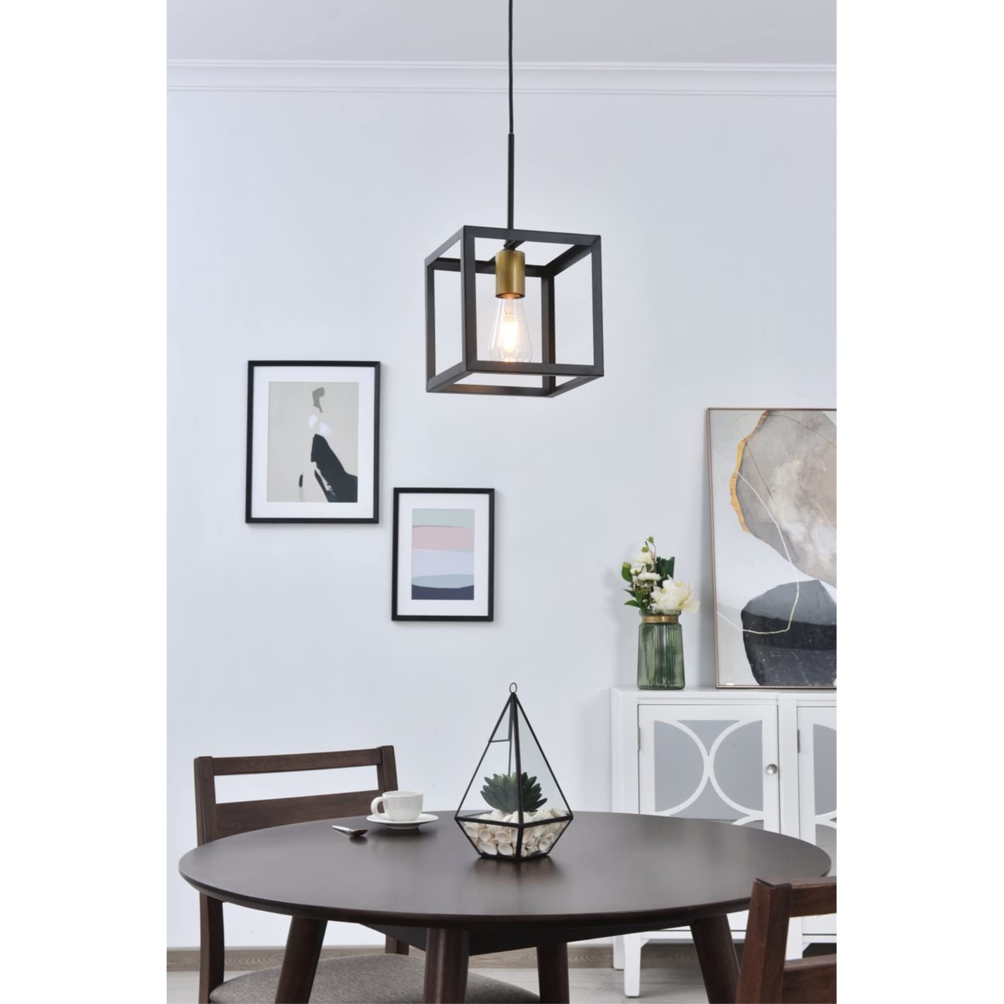 Living District 1-Light Mid-Century Pendant Light In Brass And Black Metal