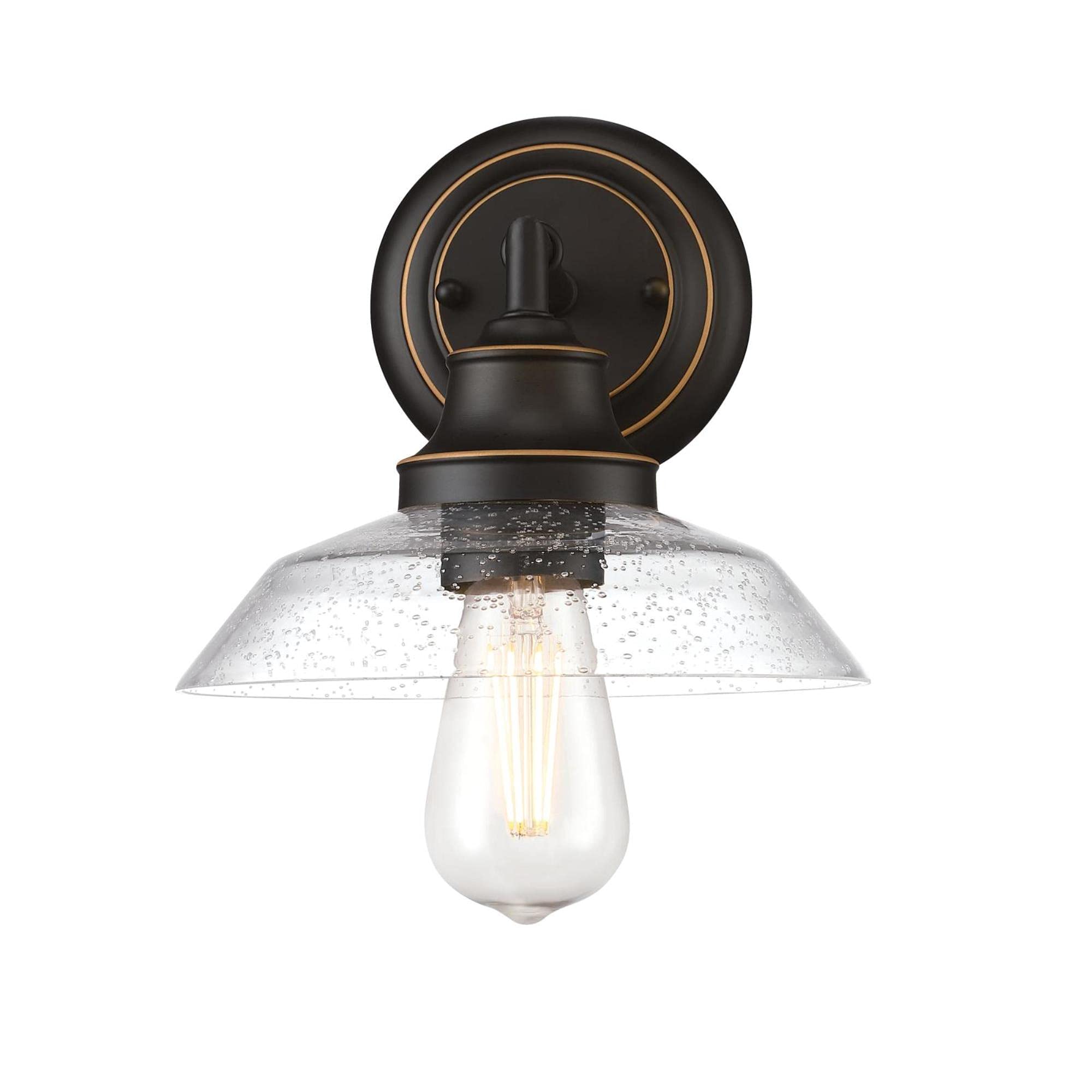 Westinghouse 6116500 Iron Hill Vintage-Style One-Light Indoor Wall Light Fixture, Oil-Rubbed Bronze Finish With Highlights, Clea