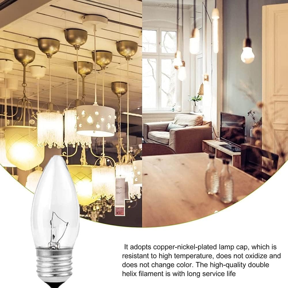 Kodbpj 60W Equivalent Medium E26 Candelabra Base Clear Dimmable Incandescent Torpedo Tip Candle Chandelier (6Pack)