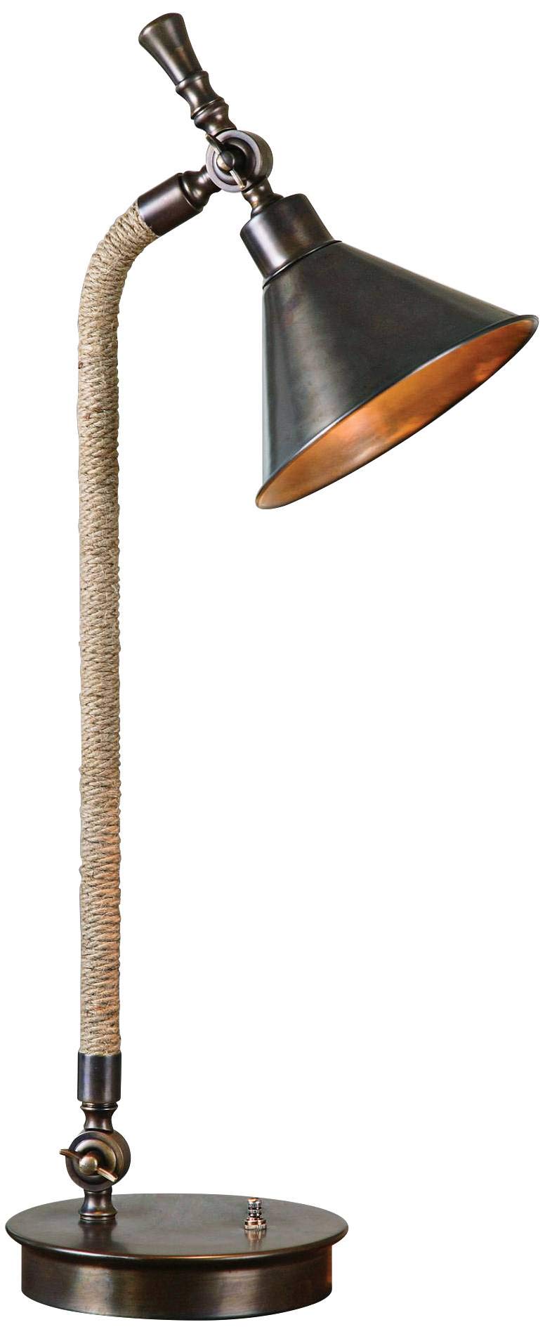 Uttermost Duvall Task Lamp - 1 Light - 24in Wide, 7.75in Deep - Oxidized Bronze and Tea Stained Rope - Model 29180-1