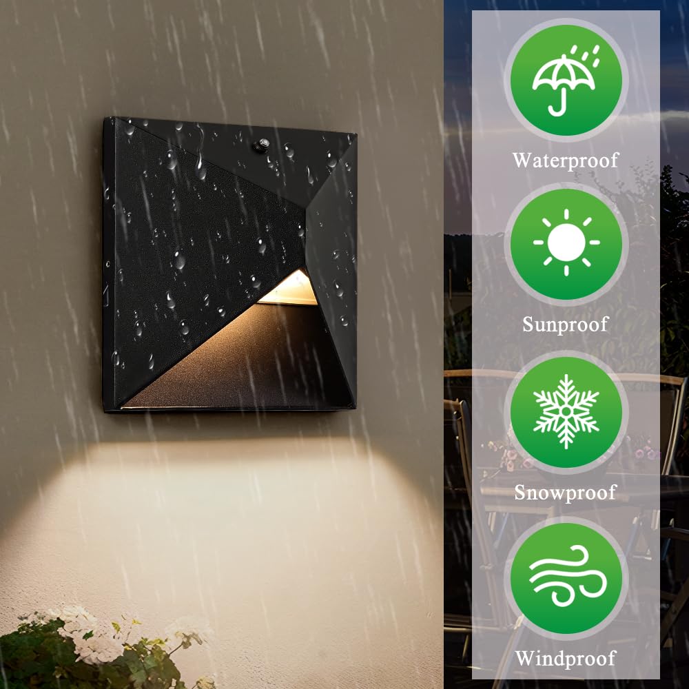 Qqcherry Outdoor Light Fixtures Wall Mount Dusk To Dawn  Porch Lights With 3 Lighting Mode(3000K/4000K/5000K)  Waterproof Exterior Outdoor Wall Lights For House Front Door Patio Garage(Black)