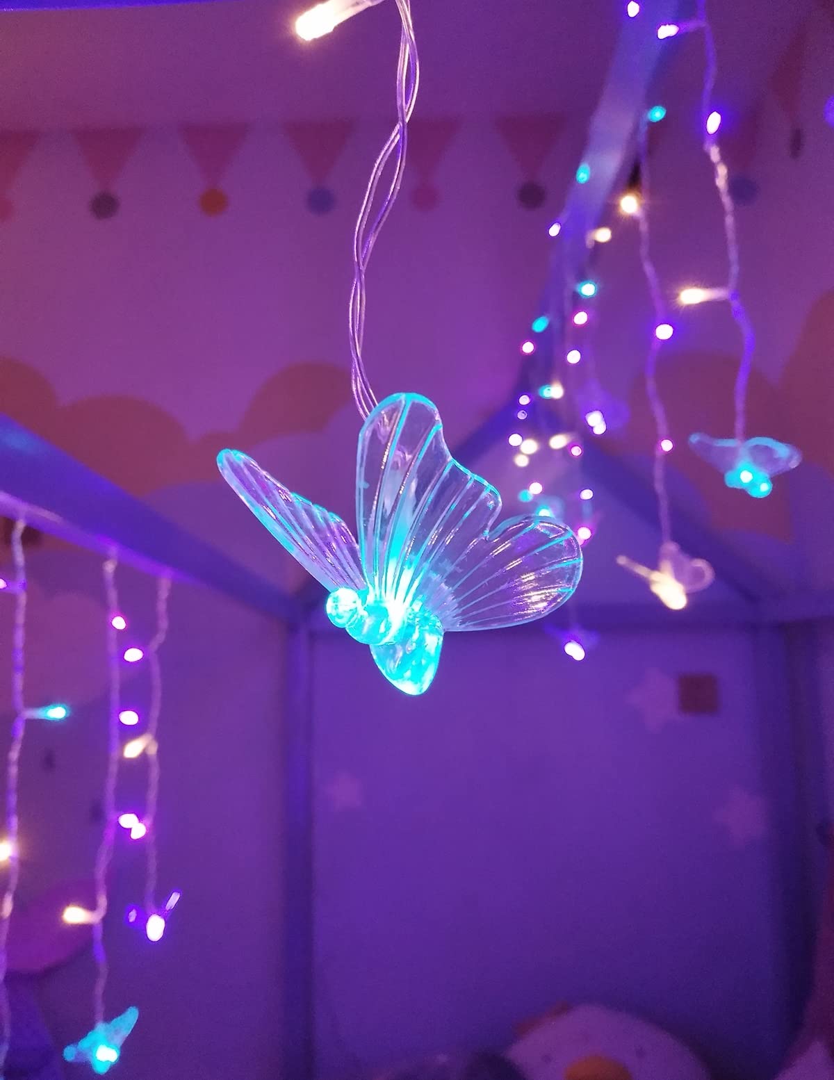 Butterfly Fairy Lights for Bedroom Curtain Lights Twinkle Pastel Cute String Lights Led Hanging for Kids Girls Room for Wall Bed