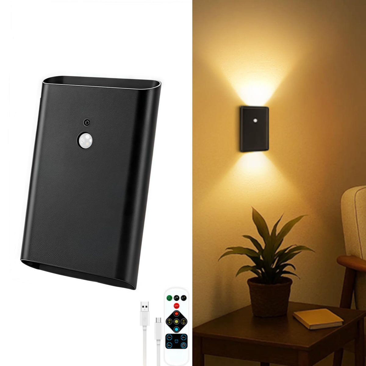 Eneru Rechargeable Motion Sensor Night Light, 5000mAh Battery, Black ...