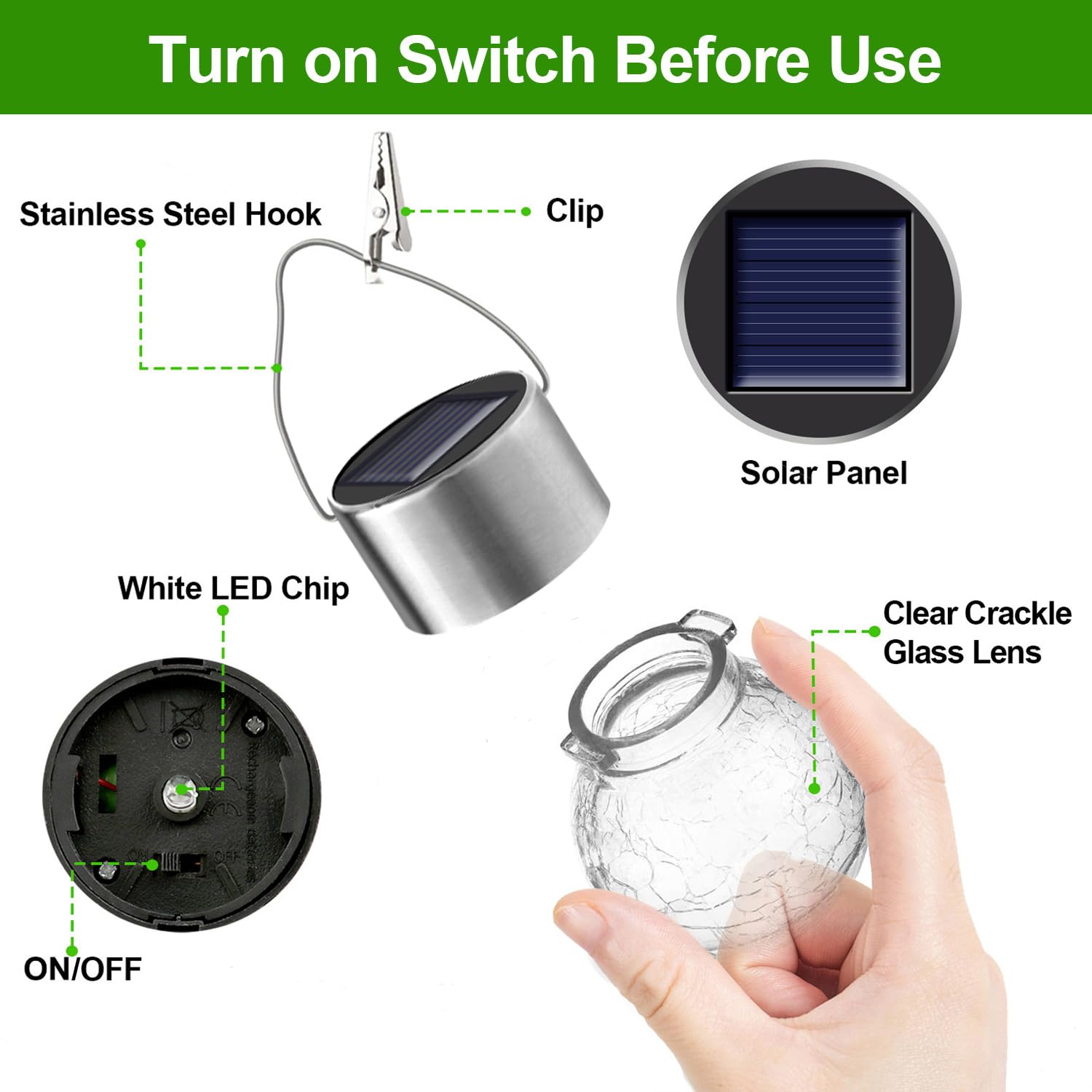 Partphoner 12 Pack Solar Globe Lights - Waterproof  ed Glass Lanterns, Color Changing, Stainless Steel, Model Pa1168