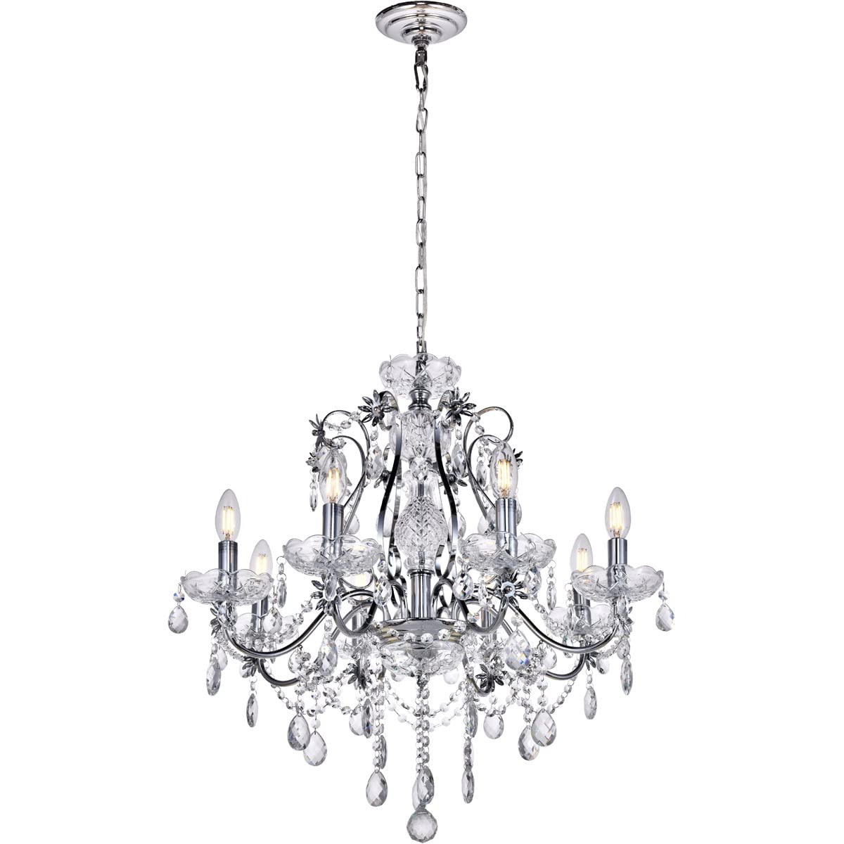 Elegant Lighting Living District Indoor Modern Home Decorative Bright Ceiling Voltaire Collection Chandelier D26 H25 Lt:8 Chrome Finish