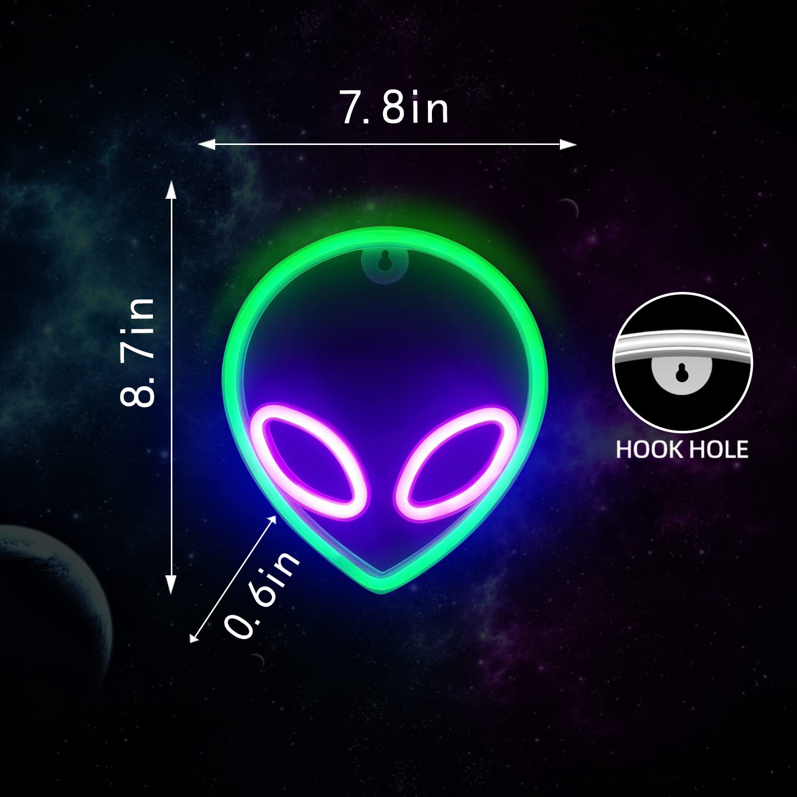 Nicethumb Alien Neon Sign - Led Light Up Wall Decor For Game Room, Bedroom, Bar, Party - Purple/Green