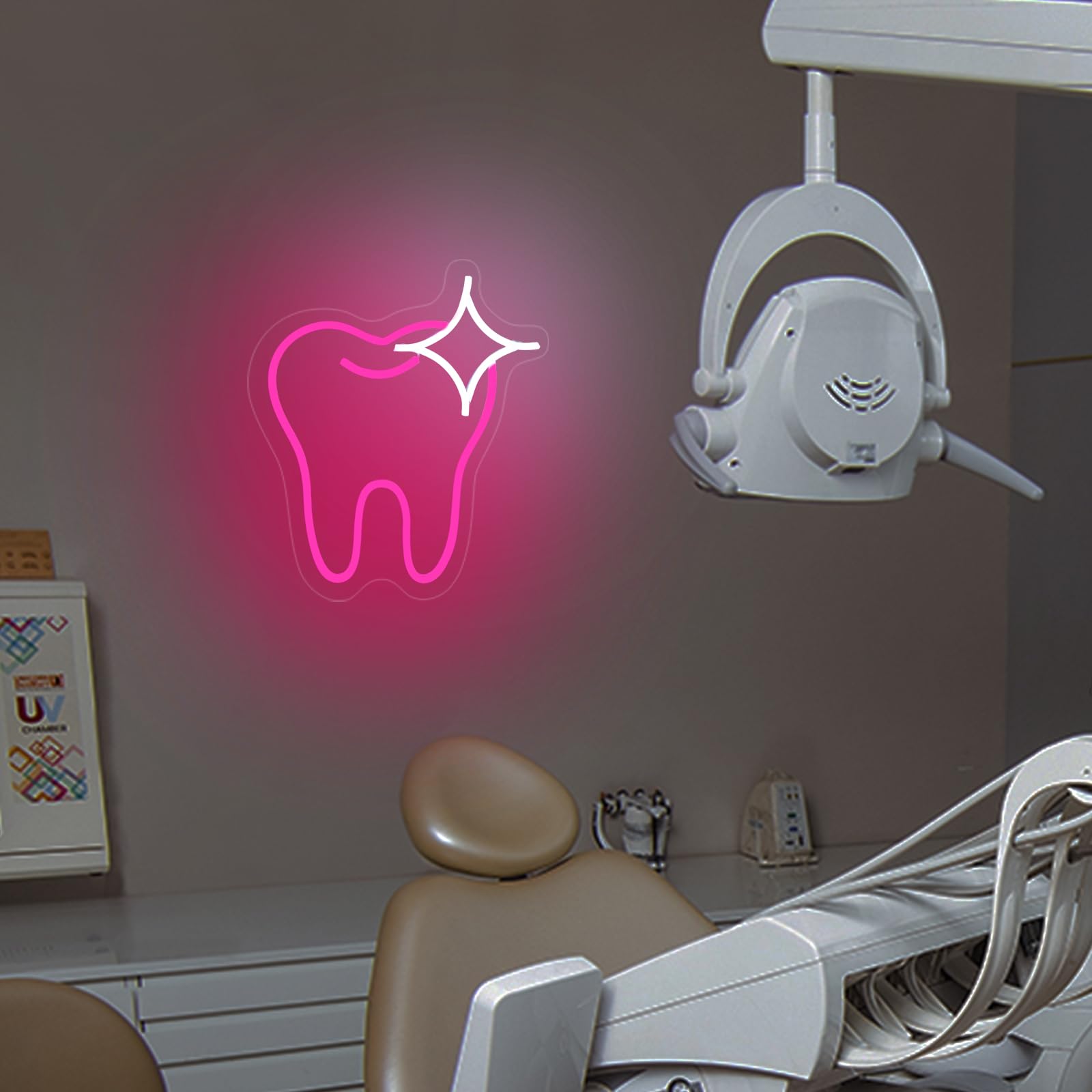 Moodlion Neon Sign Pink Tooth Decor Dental Office Light up Assistant Accessories Decoration, LED Neon Signs Smile Wall Art, Neon