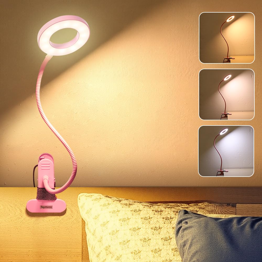 Skymore Desk Clip On Light, [3 Color Modes & 10 Brightness] Led Reading Light With Clamp, Flexible Gooseneck Book Light For Kids
