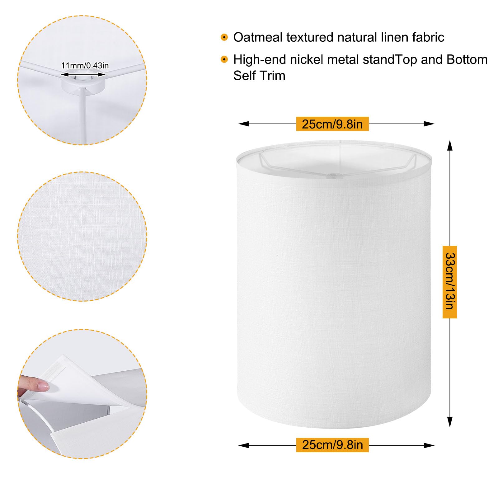 Tall Lamp Shades Set Of 2, 10" Top X 10" Bottom X 13" High Large Drum Lampshades For Table Lamps Floor Lamp, White Line Fabric Lamp Shades, Easy Assembly Replacement Lampshades