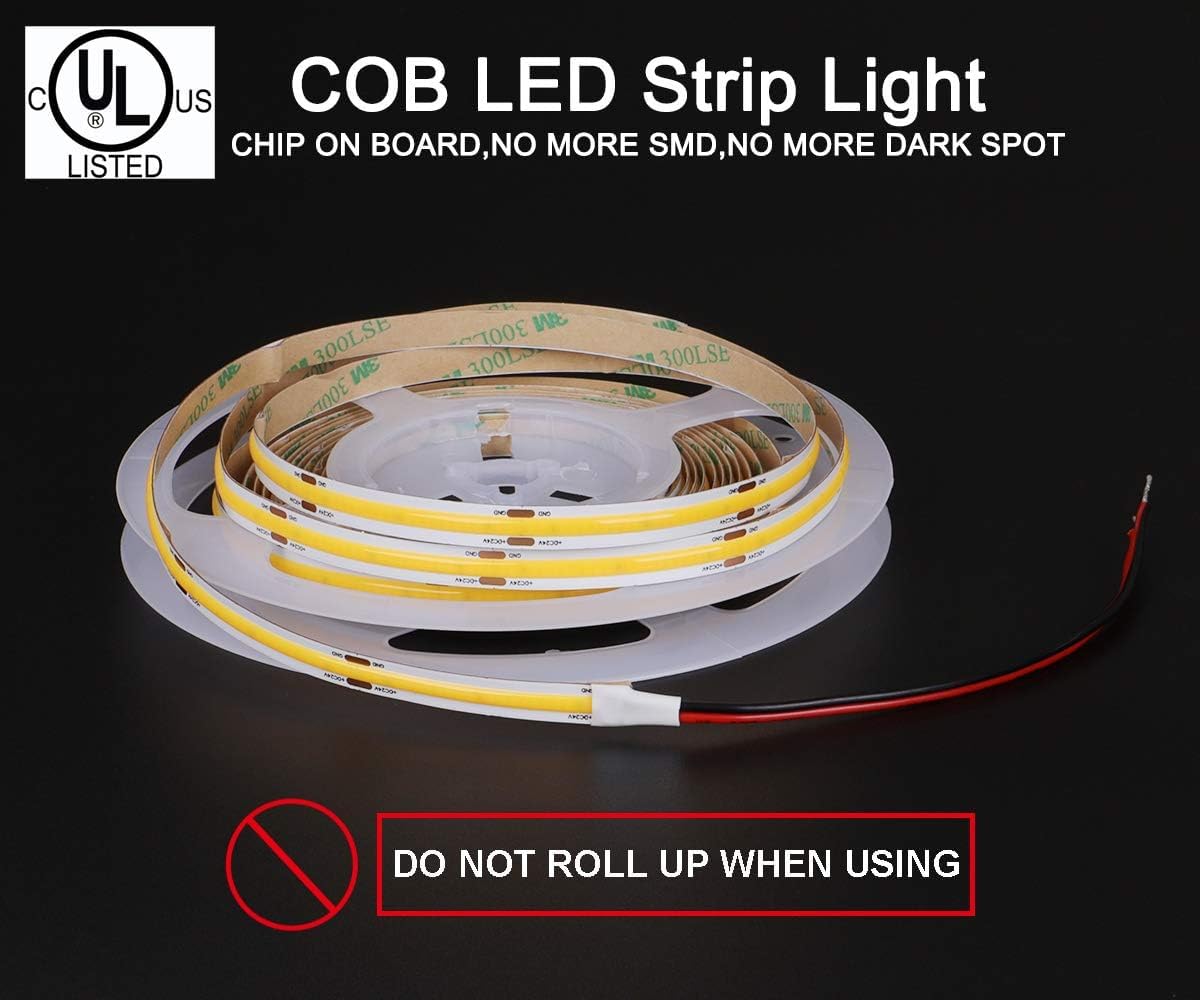 dephen COB LED Strip Lights 5m, 528 LEDs/m, Warm White, 3000K, Model DEP-SWW528F008W24-COB, No Adapter & Dimmer